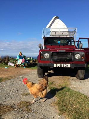 Happy Artist Dormobile Land Rover Campervan Campers in Cornwall John Dyer Gallery