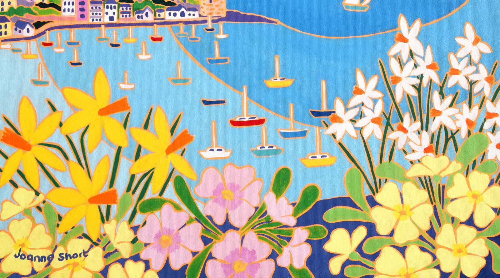 Cornish wildflowers painted by artist Joanne Short on the cliffs overlooking Fowey and Polruan