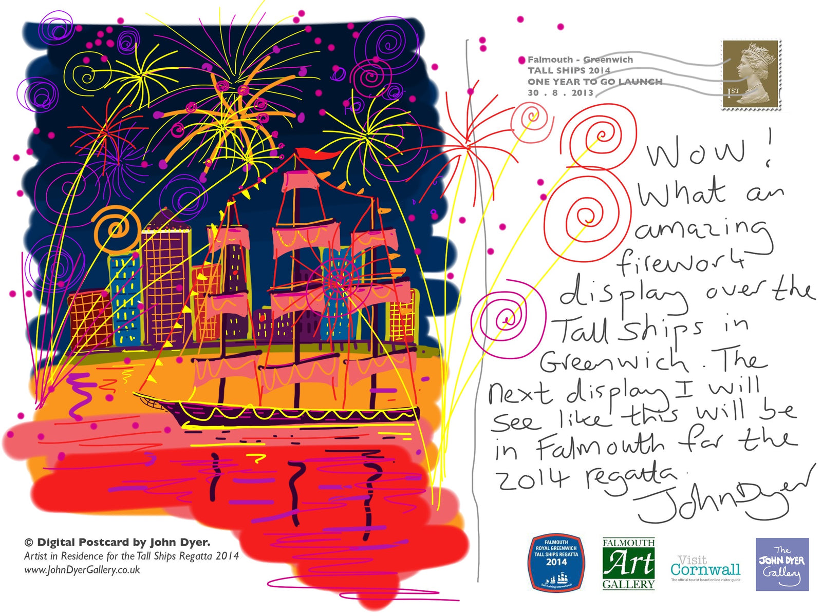 John Dyer sails along the Thames as the Artist in Residence for the Falmouth to London Greenwich 2014 Tall Ships Regatta