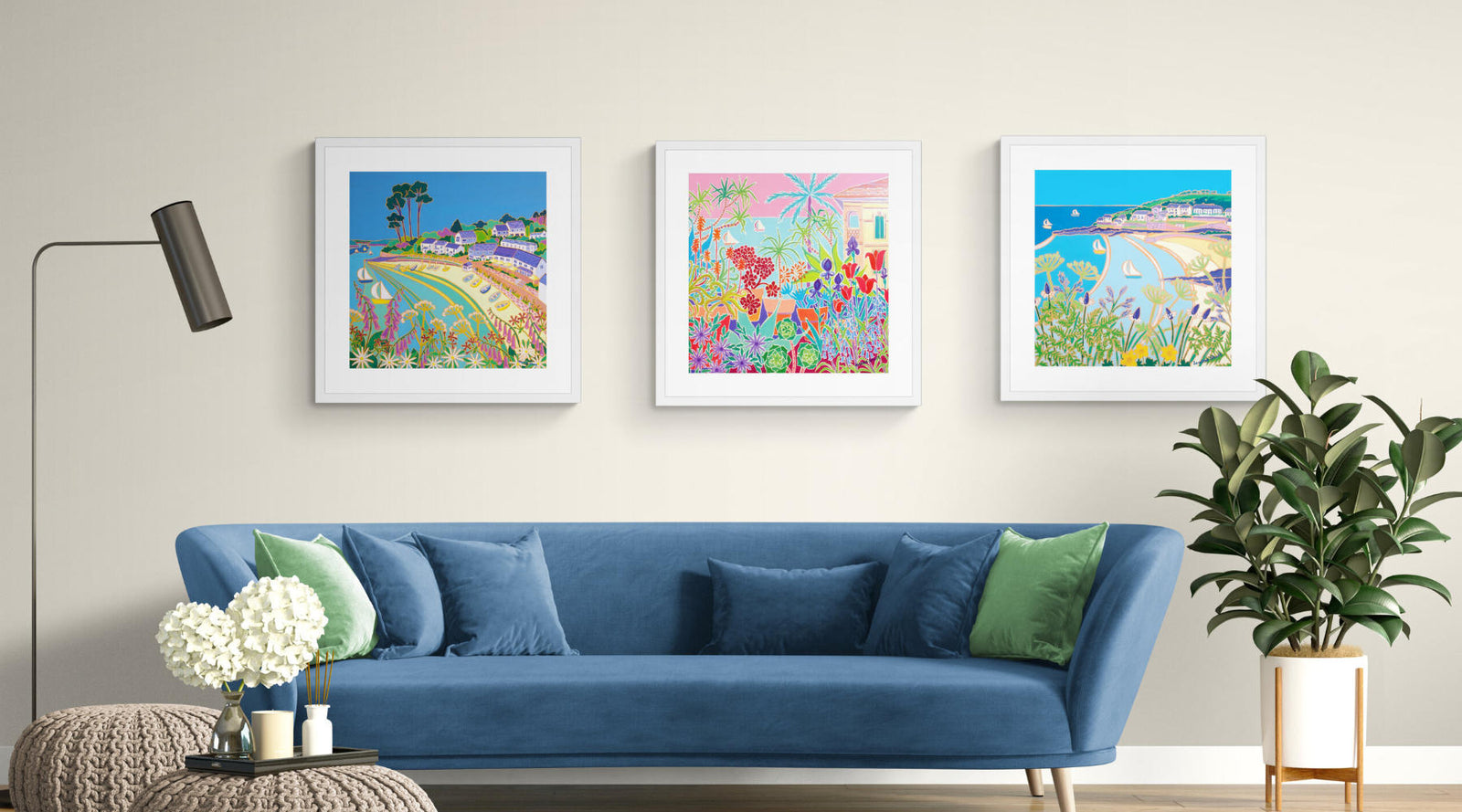 Three Joanne Short open-edition prints displayed in a contemporary room setting