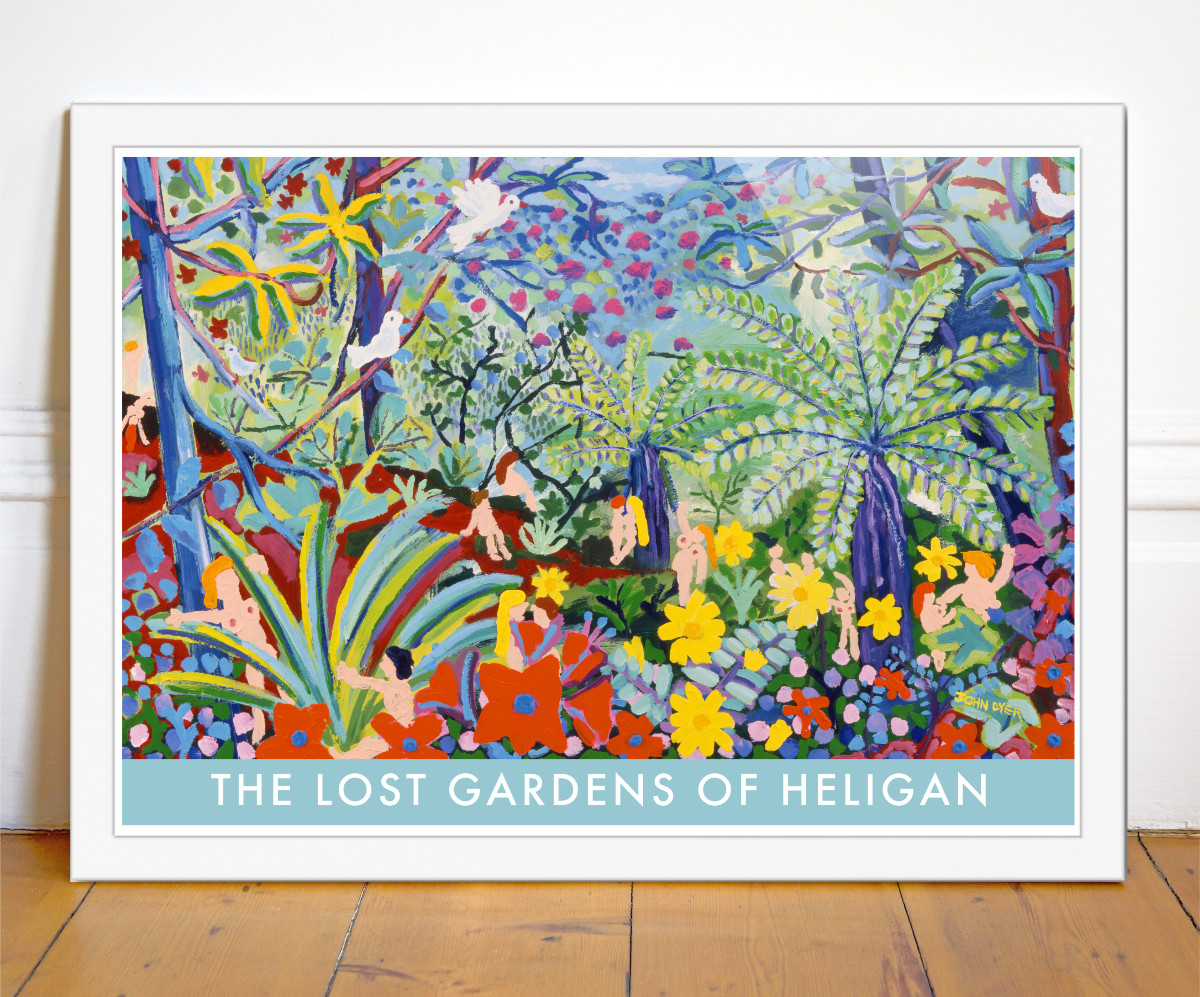 John Dyer art poster of the Jungle Garden at Heligan in Cornwall. Nightime