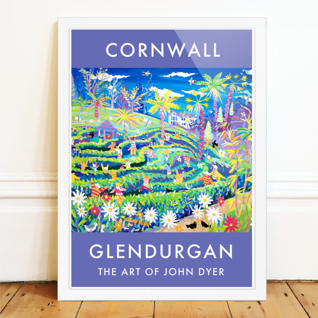 John Dyer art poster featuring the maze at Glendurgan Garden in Cornwall