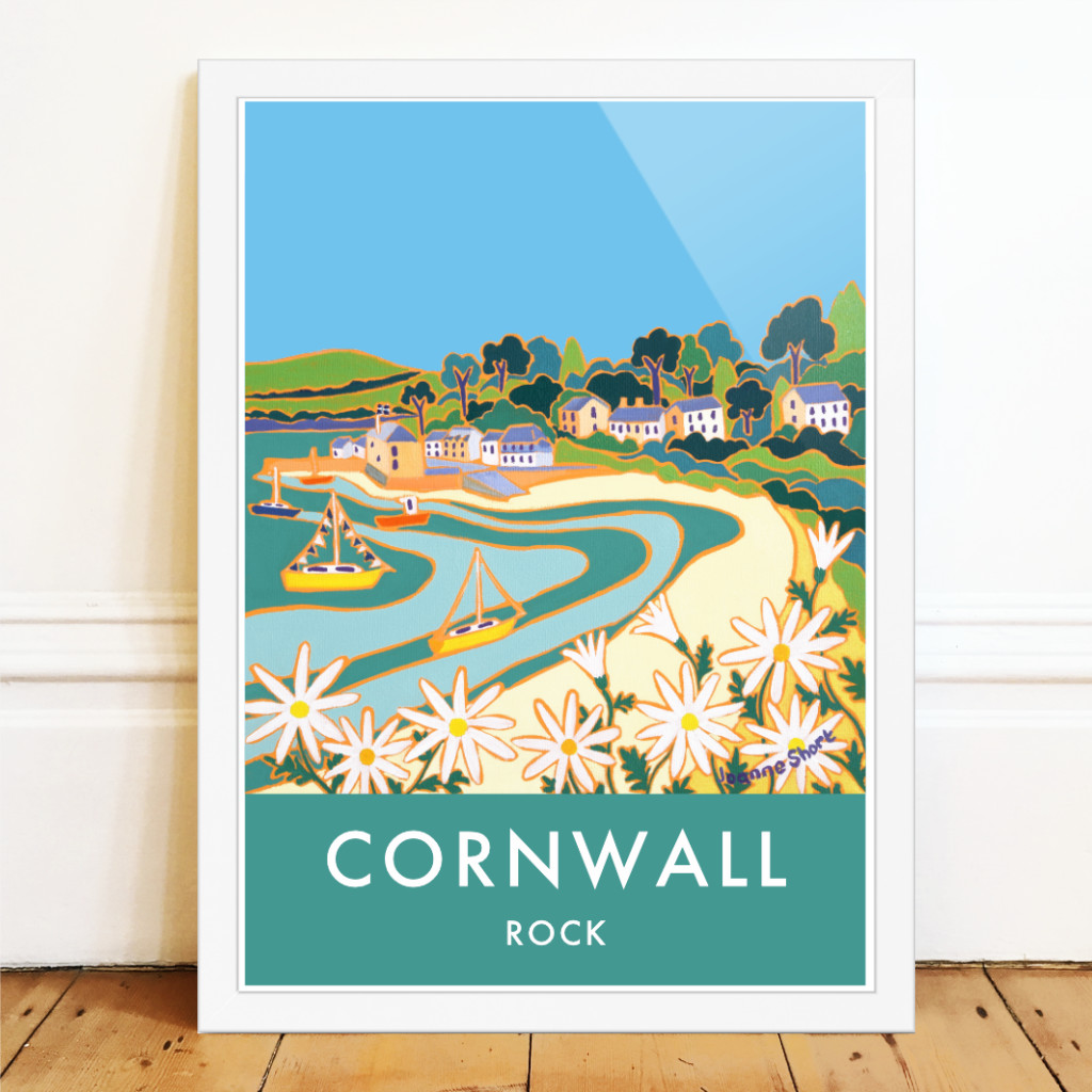 Art poster of the beach at Rock in Cornwall by artist Joanne Short