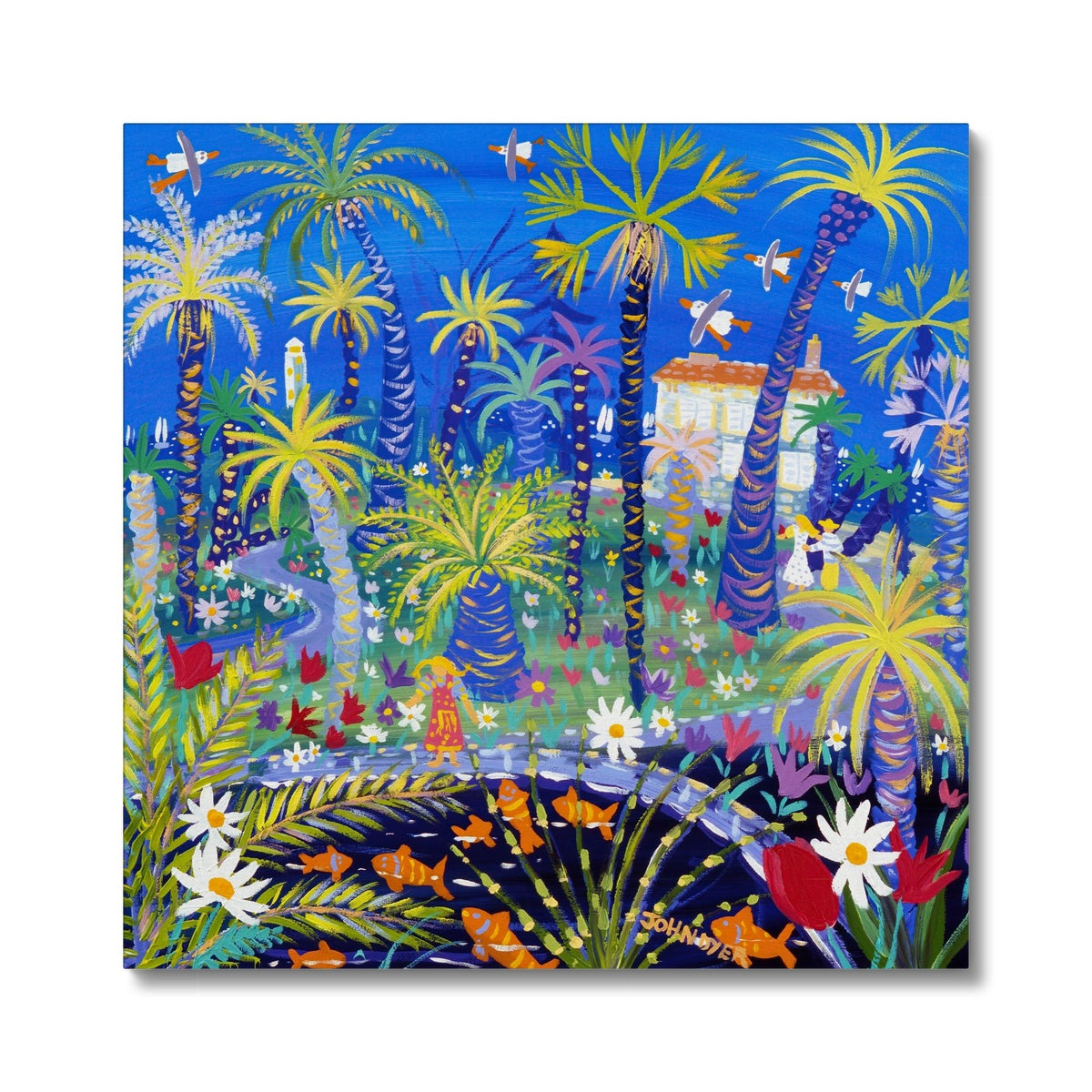 Chatting to the Goldfish, Jardin Thuret, Cap d'Antibes, France Canvas Art Print by John Dyer
