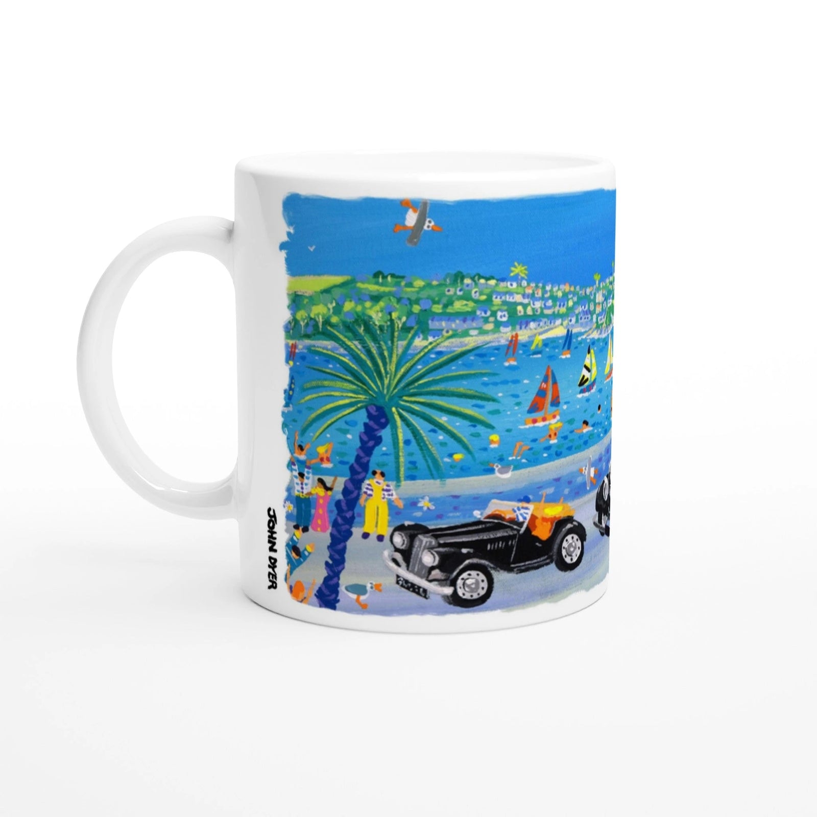 John Dyer Ceramic Cornish Art Mug. Fowey Classic Car Parade John Dyer