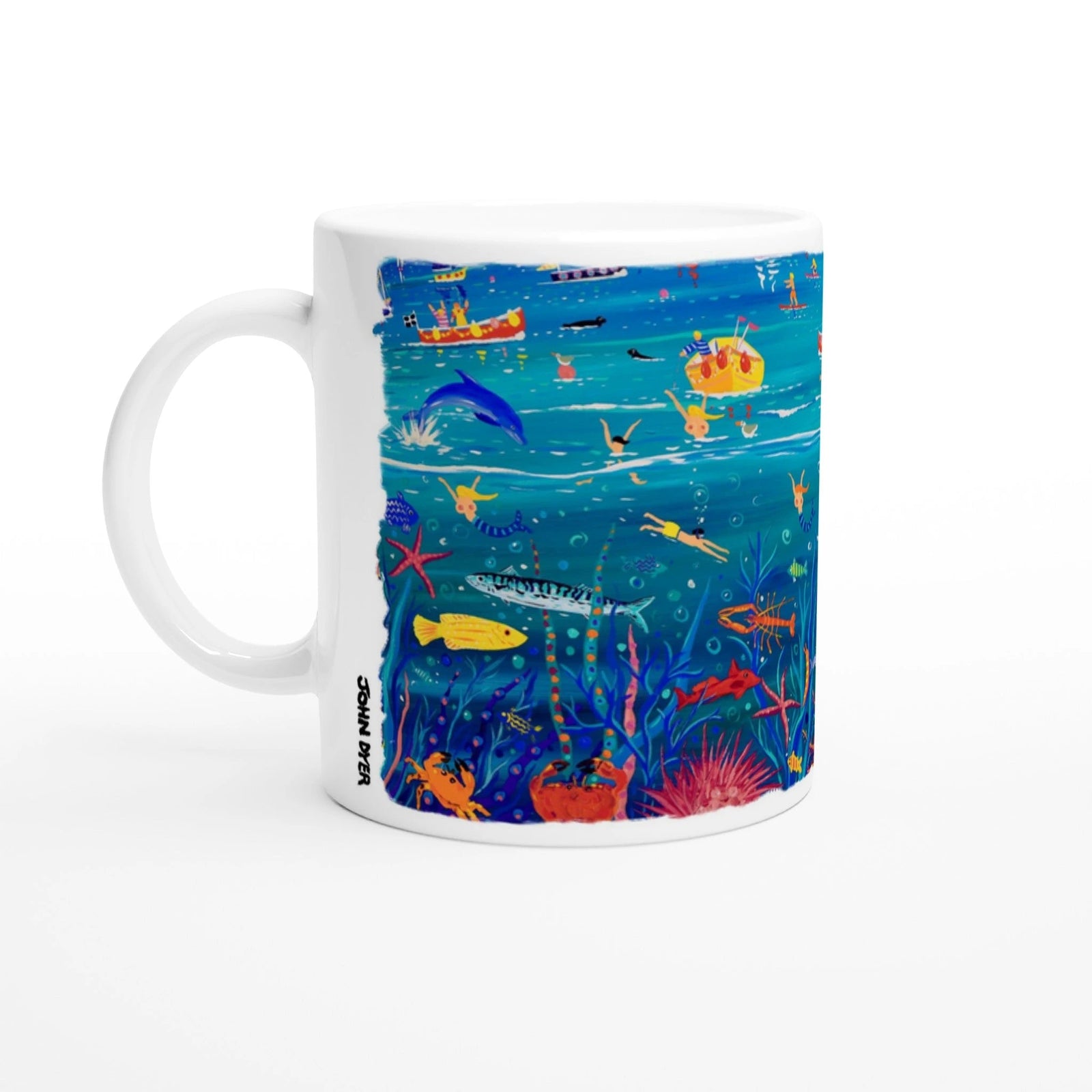 John Dyer Ceramic Cornish Art Mug. 'Underwater Wonders, Mount’s Bay Whale' John Dyer