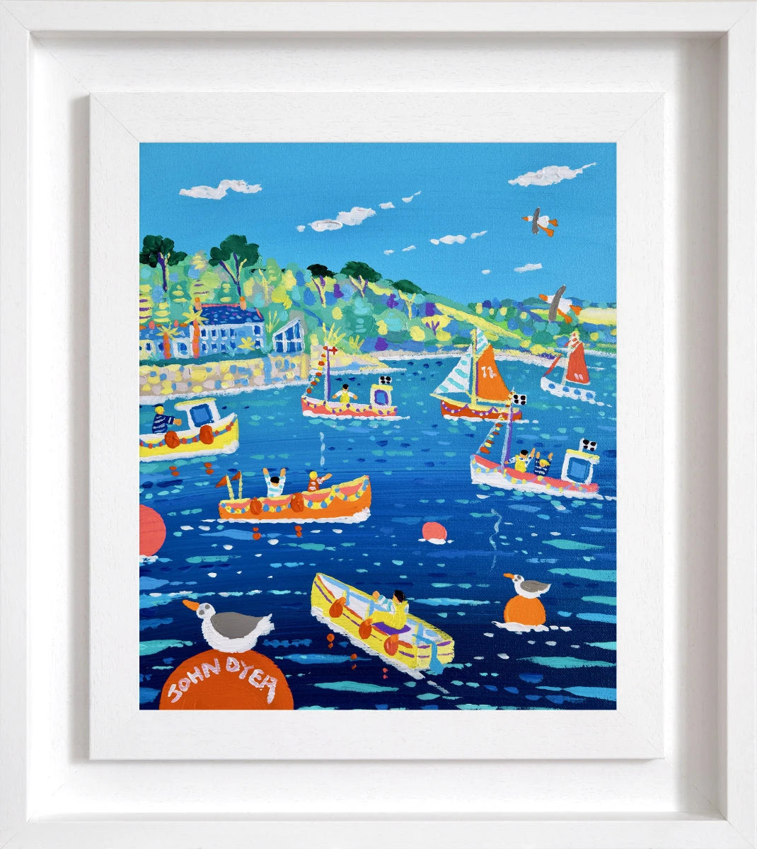 'Bobbing Boats in the Breeze, Flushing, Falmouth', 12x10 inches acrylic on canvas. Painting of Cornwall by Cornish Artist John Dyer
