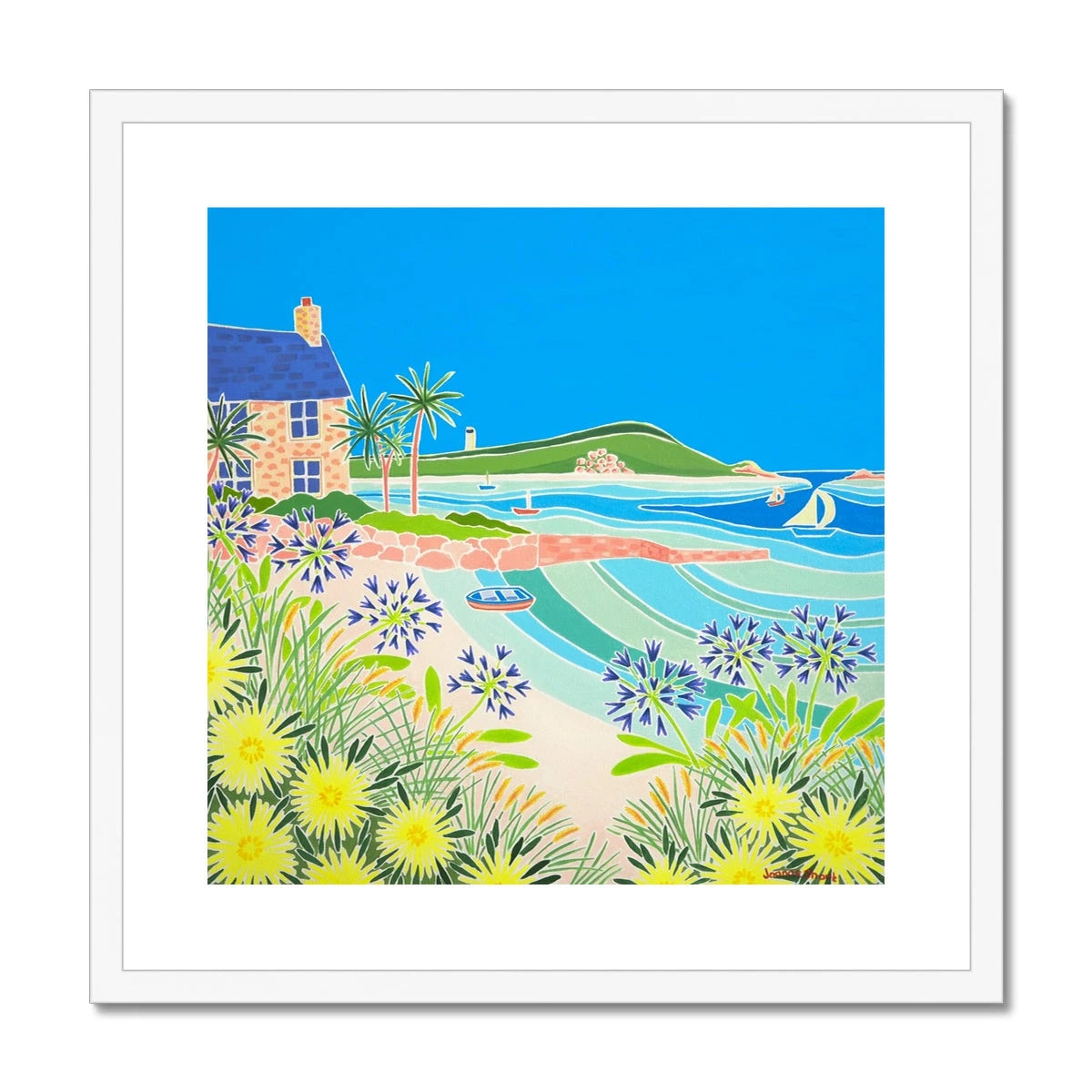 Joanne Short Framed Open Edition Cornish Art Print. 'Island Morning, Old Grimsby Beach, Tresco'. Joanne Short