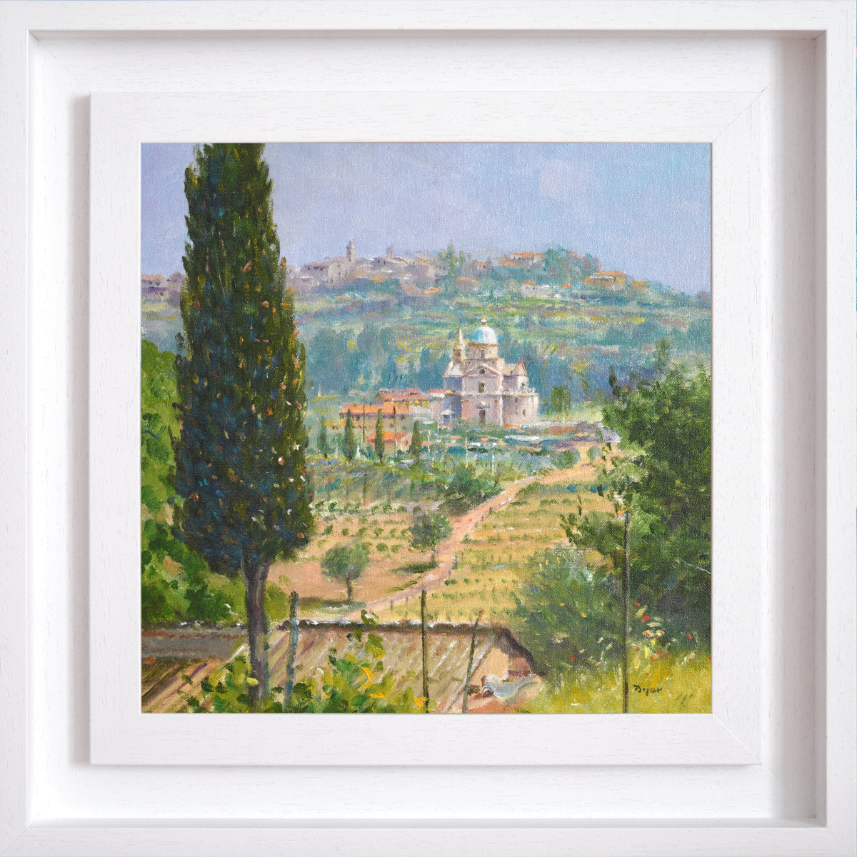 'Across the Valley to San Biagio, Montepulciano, Tuscany, Italy', 12x12 inches oil on canvas. Painting by Artist Ted Dyer. Ted Dyer