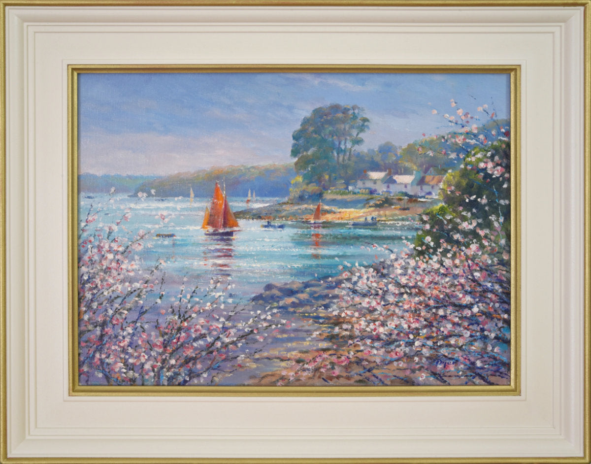 'Sailing into Helford Passage', 12x16 inches original art oil on canvas. Seascape Painting of Cornwall by Artist Ted Dyer.