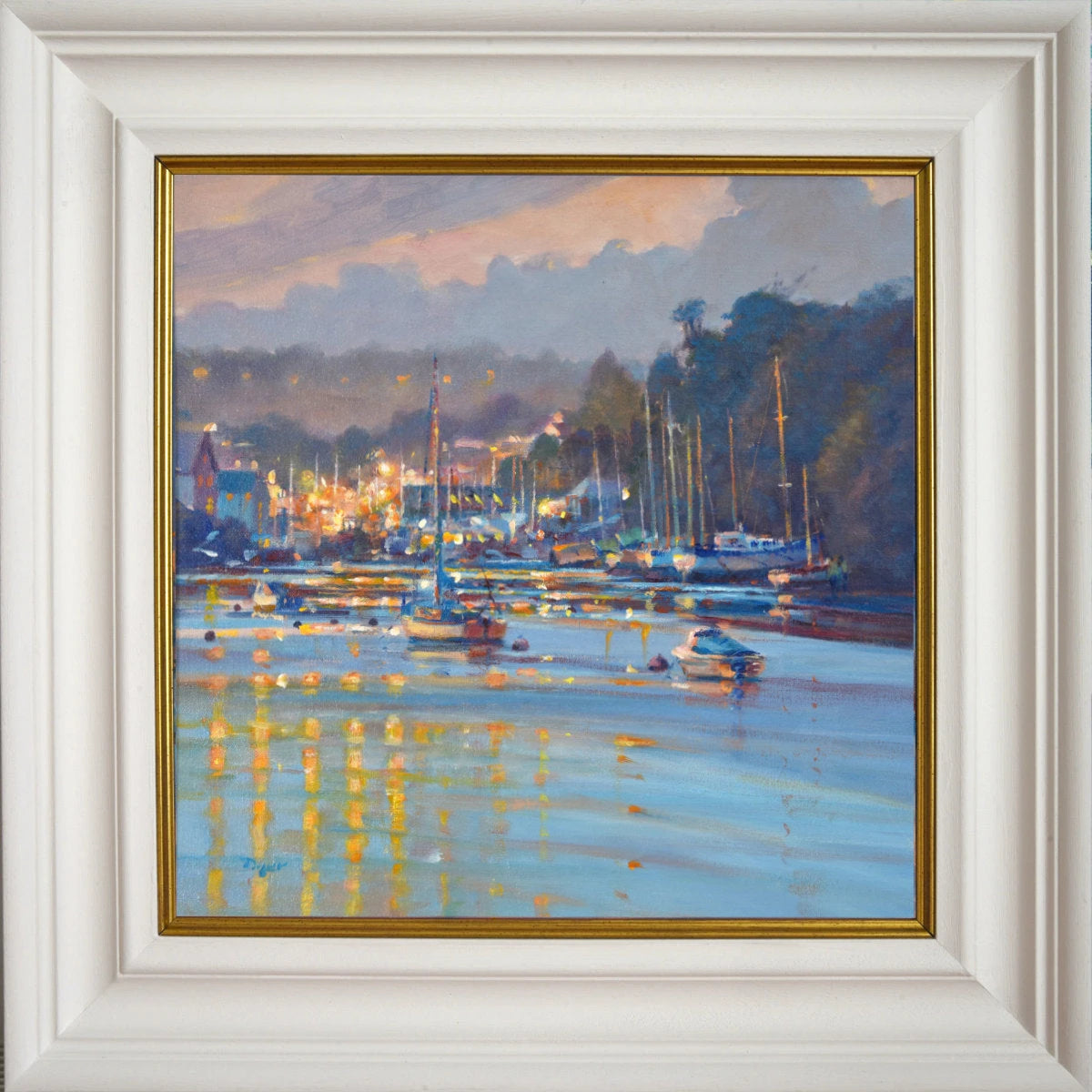 'Reflections at High Tide, Penryn River', 14x14 inches oil on canvas. Seascape Painting by Cornish Artist Ted Dyer. Ted Dyer