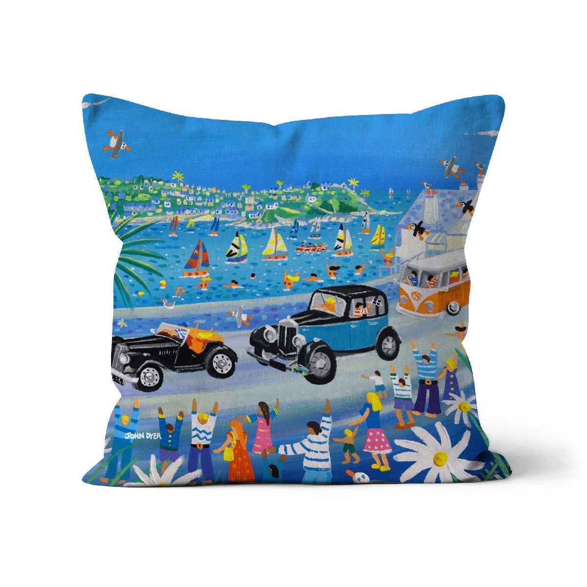 Fowey Classic Car Parade Art Cushion by John Dyer Cushion John Dyer