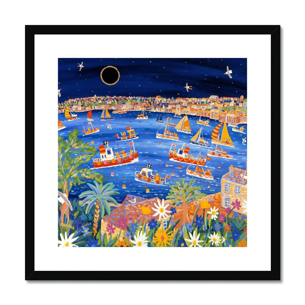 John Dyer Framed Open Edition Cornish Art Print. 'Sailing Beneath the Eclipse, Falmouth, Cornwall'. John Dyer