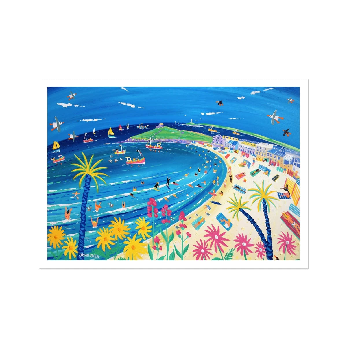John Dyer Fine Art Beach Print 'Tropical Days at Porthmeor Beach, St Ives'. Open Edition Cornish Art Print John Dyer