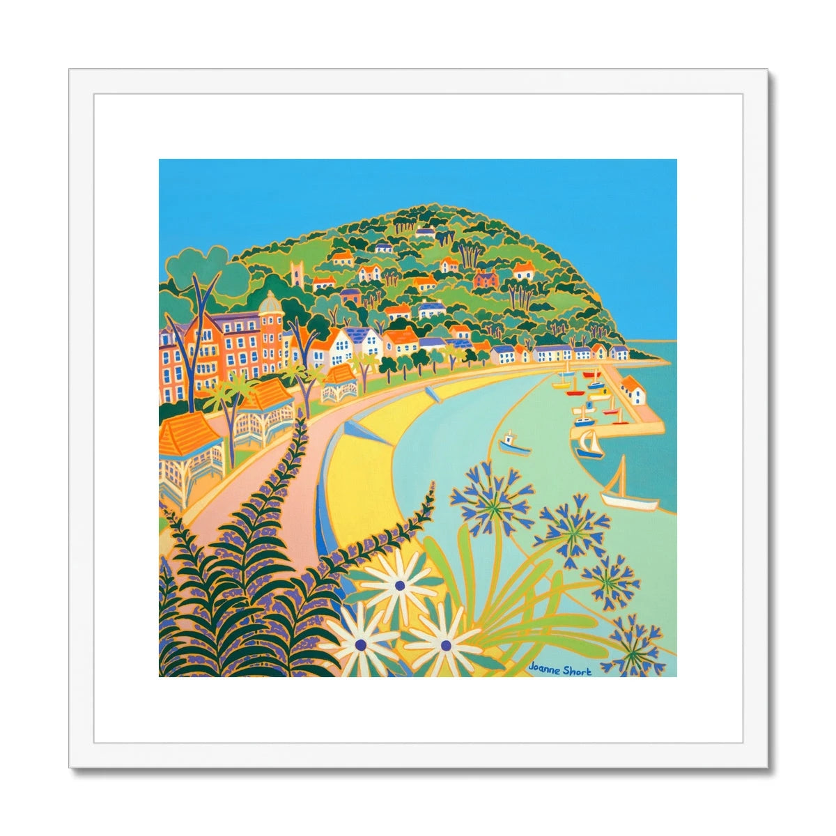 Joanne Short Framed Open Edition Somerset Art Print. 'Seafront Flowers, Minehead' Joanne Short