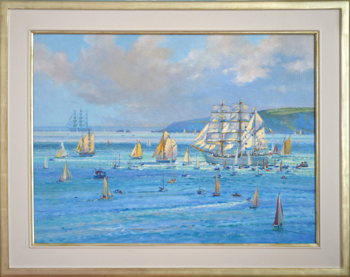 'Sailing out from Falmouth (Funchal Tall Ships Regatta)', 18x24 inches Original Art Oil on Canvas. Seascape Painting of Cornwall by Artist Ted Dyer.