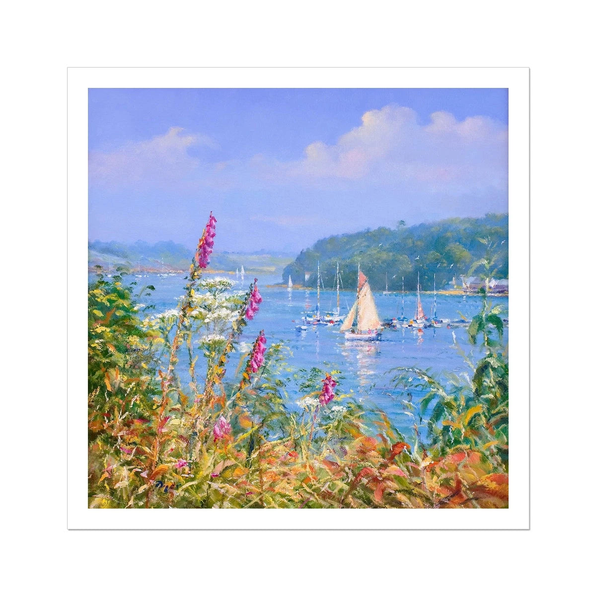 Ted Dyer Fine Art Beach Print. Open Edition Cornish Art Print. 'Early Summer Helford'. Cornwall Art Gallery Ted Dyer