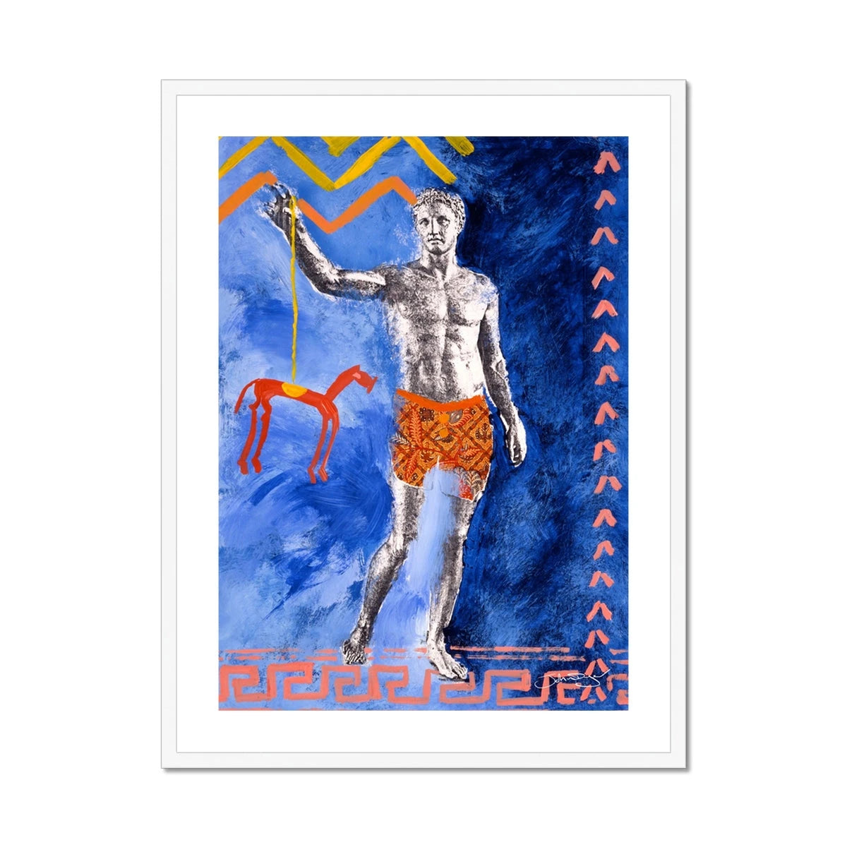 John Dyer Greece Artwork. Framed Open Edition Art Print. 'Hector and his Amazing Trojan Horse without Wheels'. Greek Art Gallery John Dyer