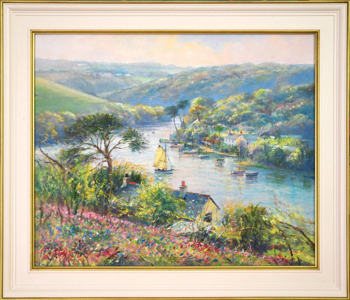 'Calm Summer Evening, Coombe', 20x24 inches Original Art, Oil on Canvas. Landscape Painting of Cornwall by Artist Ted Dyer. Ted Dyer