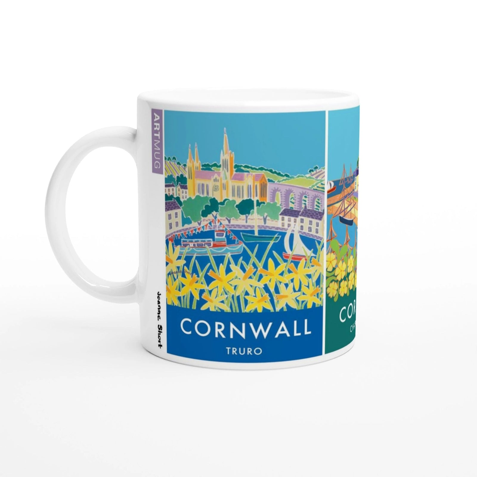 Joanne Short Ceramic Cornish Art Mug featuring Truro, Charlestown and Lostwithiel in Cornwall Joanne Short