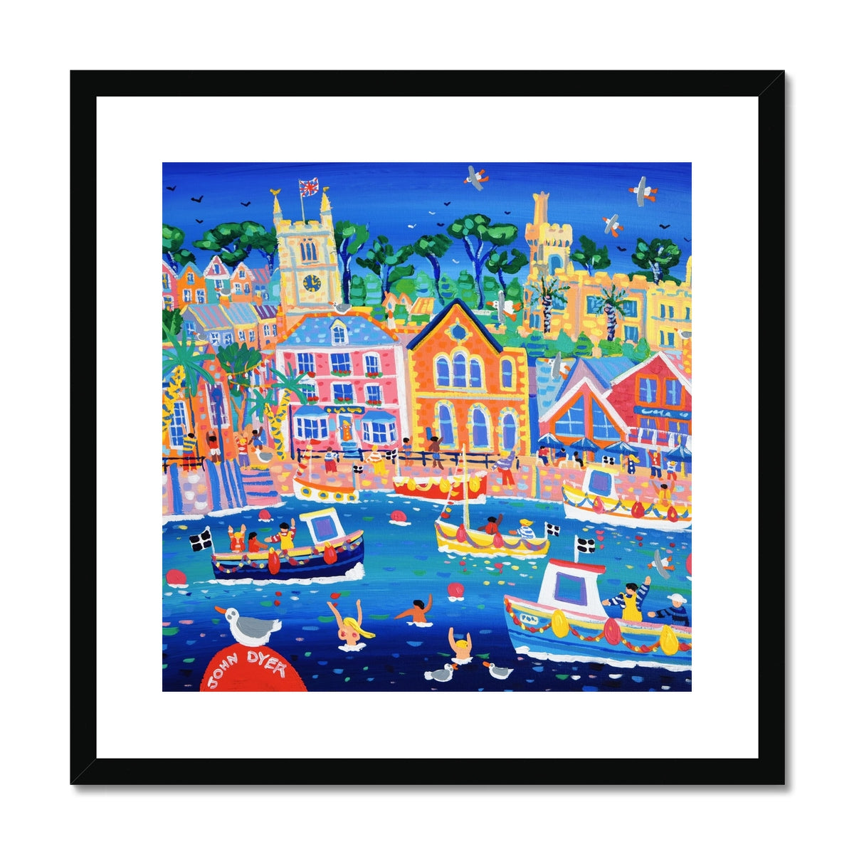 John Dyer Framed Open Edition Cornish Art Print. 'A Day out in Fowey'. Cornwall Art Gallery John Dyer