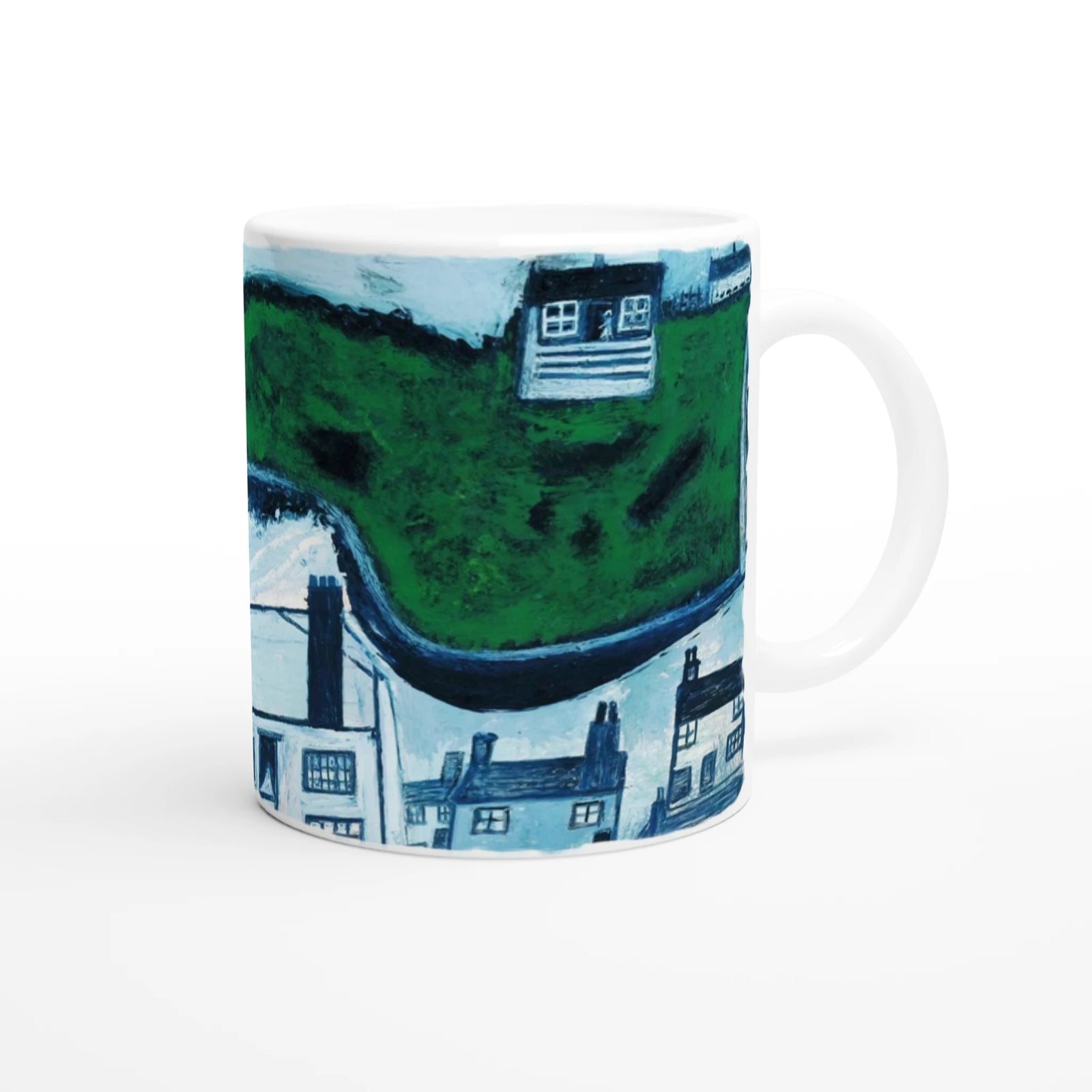 Alfred Wallis Ceramic Cornish Historical Art Masterpiece Art Mug. Paintings on Mugs Range. 'The Hold House, Porthmeor Square Island, St Ives'