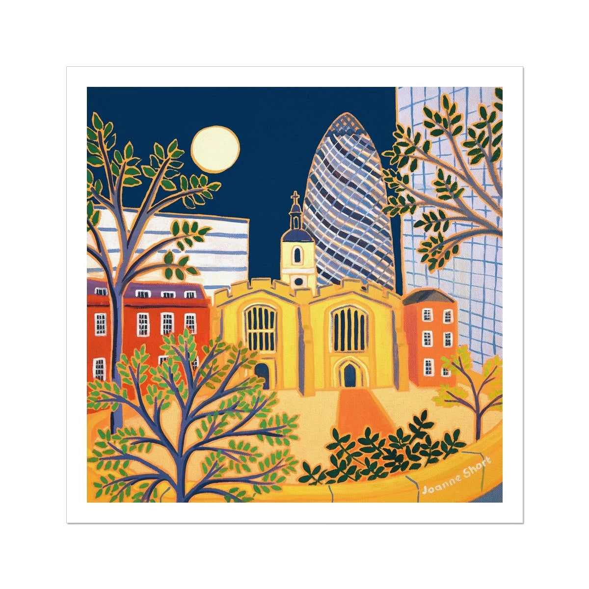 Joanne Short Fine Art Open Edition London Art Print 'The Old and the New, St Helen's Bishopsgate Church & The Gherkin London'. Joanne Short