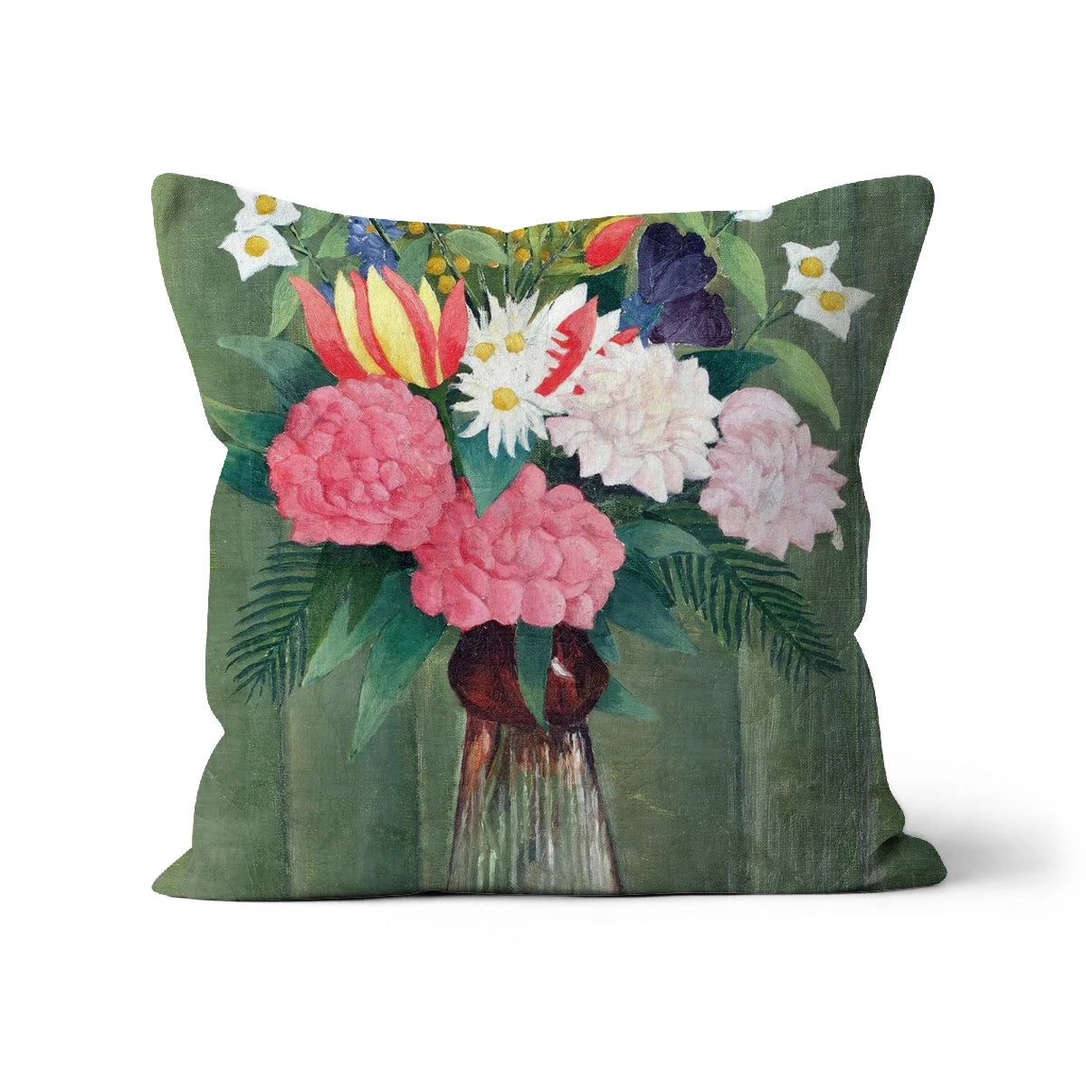 Flowers in a Vase. Classic Art Cushion by Henri Rousseau