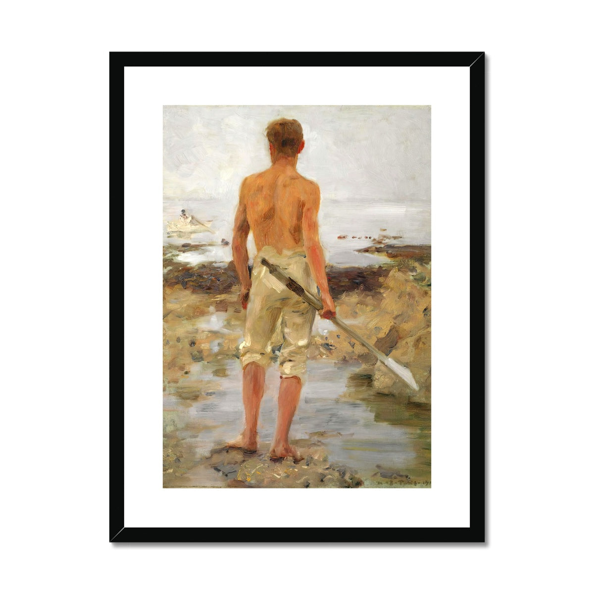 A Boy with an Oar by Henry Scott Tuke. Framed Open Edition Fine Art Print. Historic Art
