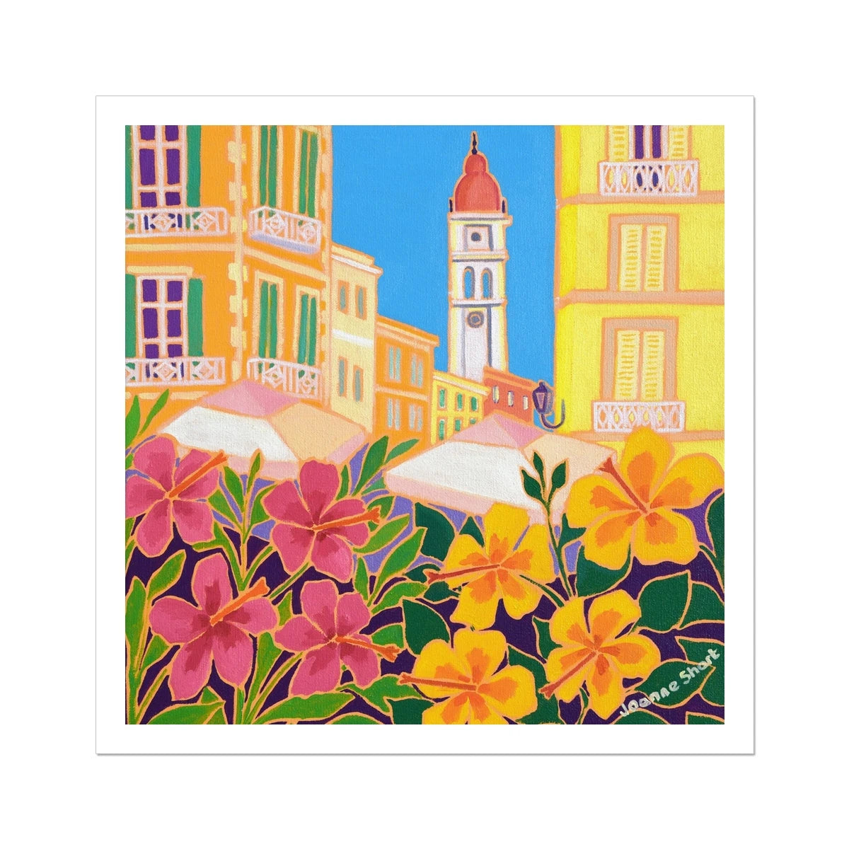 Joanne Short Greece Artwork. Open Edition Greek Art Print of Corfu. 'Warm Colours, Saint Spyridon, Corfu Town Greece'. Greek Art Gallery Joanne Short