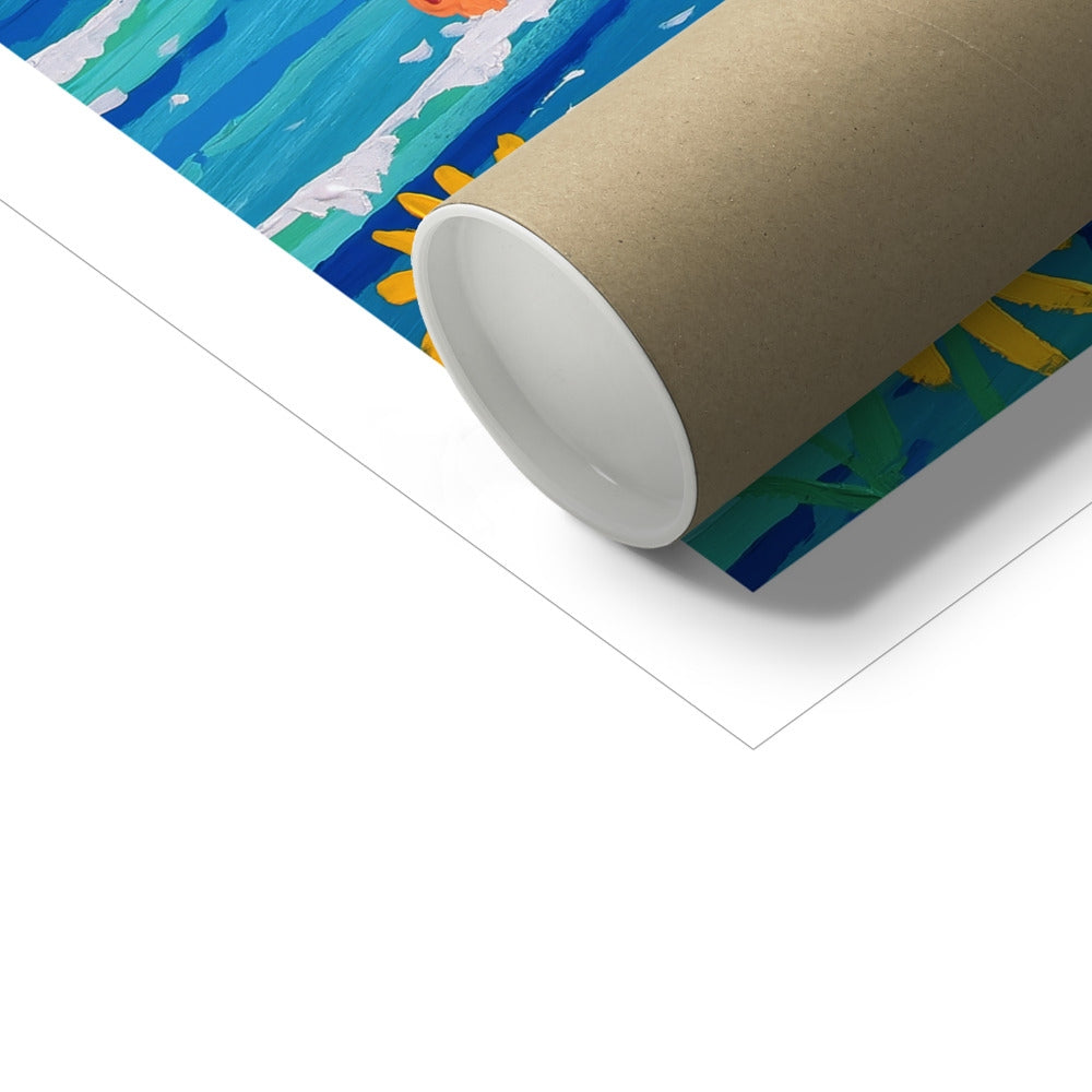 John Dyer Fine Art Beach Print 'Tropical Days at Porthmeor Beach, St Ives'. Open Edition Cornish Art Print