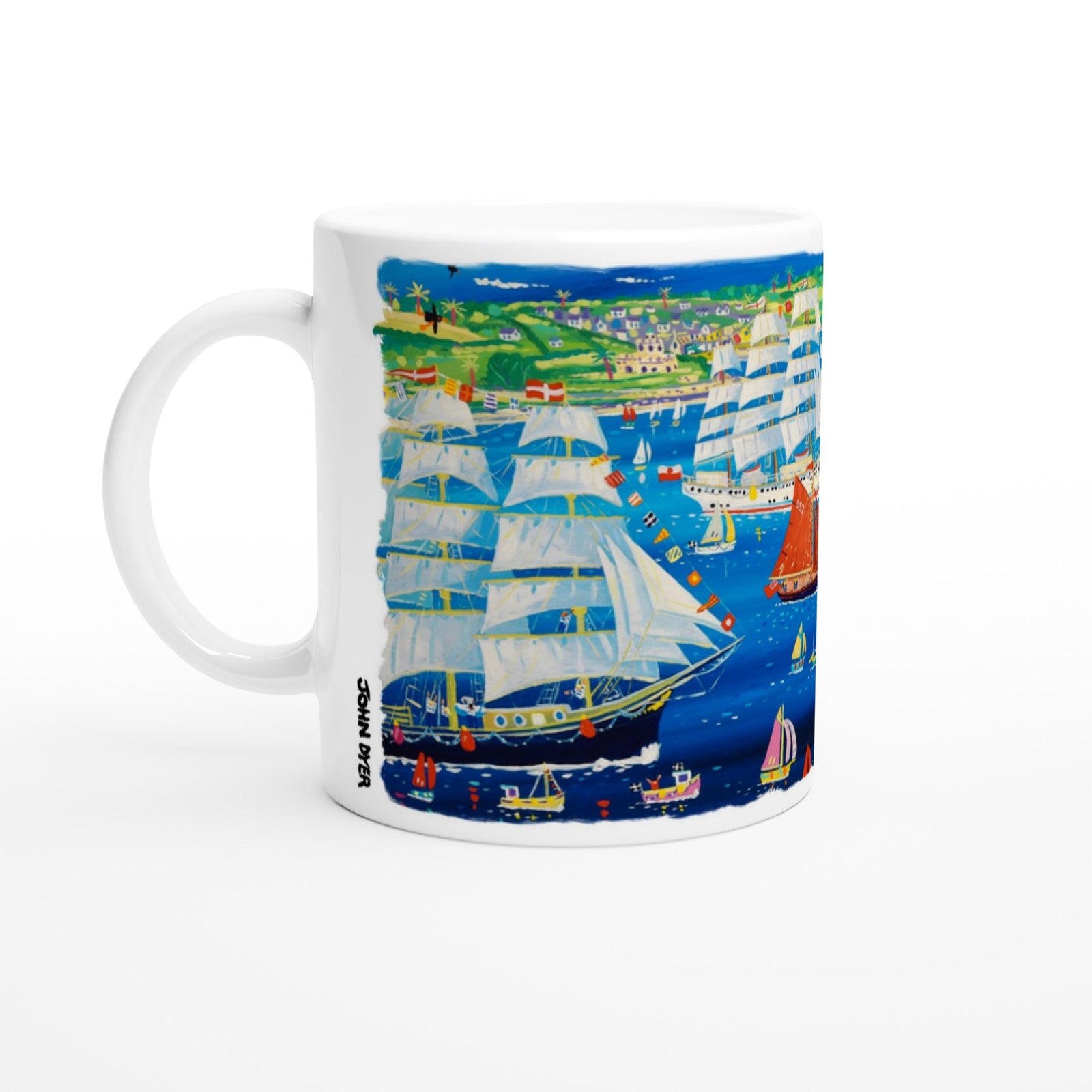 John Dyer Ceramic Cornish Art Mug. Tall Ships and Small Ships Falmouth