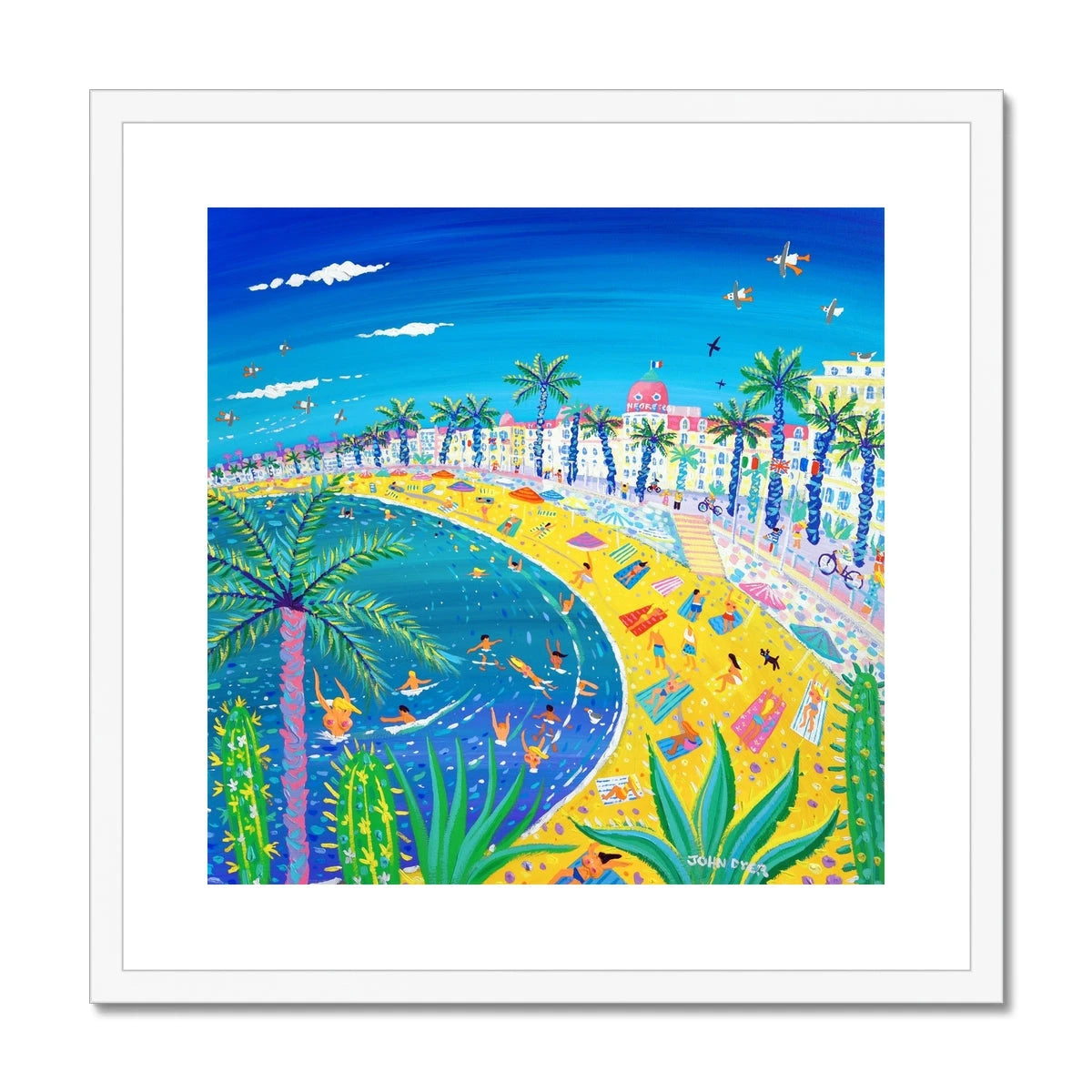John Dyer Framed Open Edition French Art Print. 'Sexy Curves, Nice, France'. Hotel Negresco, Promenade des Anglais John Dyer