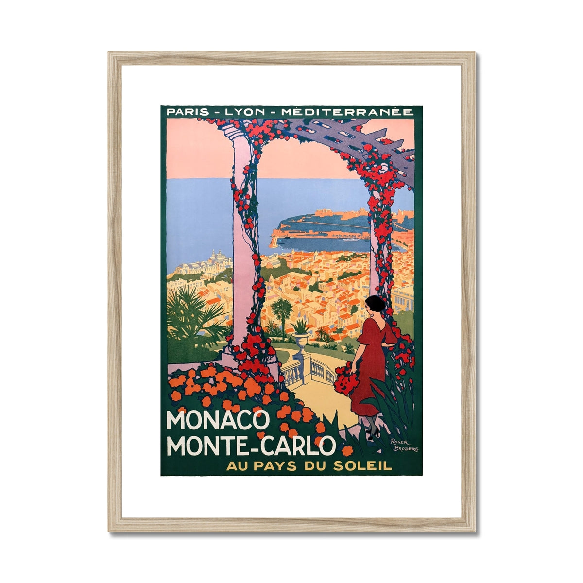Vintage Travel Poster Print of Monte-Carlo, Monaco by Roger Broders. Open Edition Fine Art Print. Historic Art Framed and Mounted Print