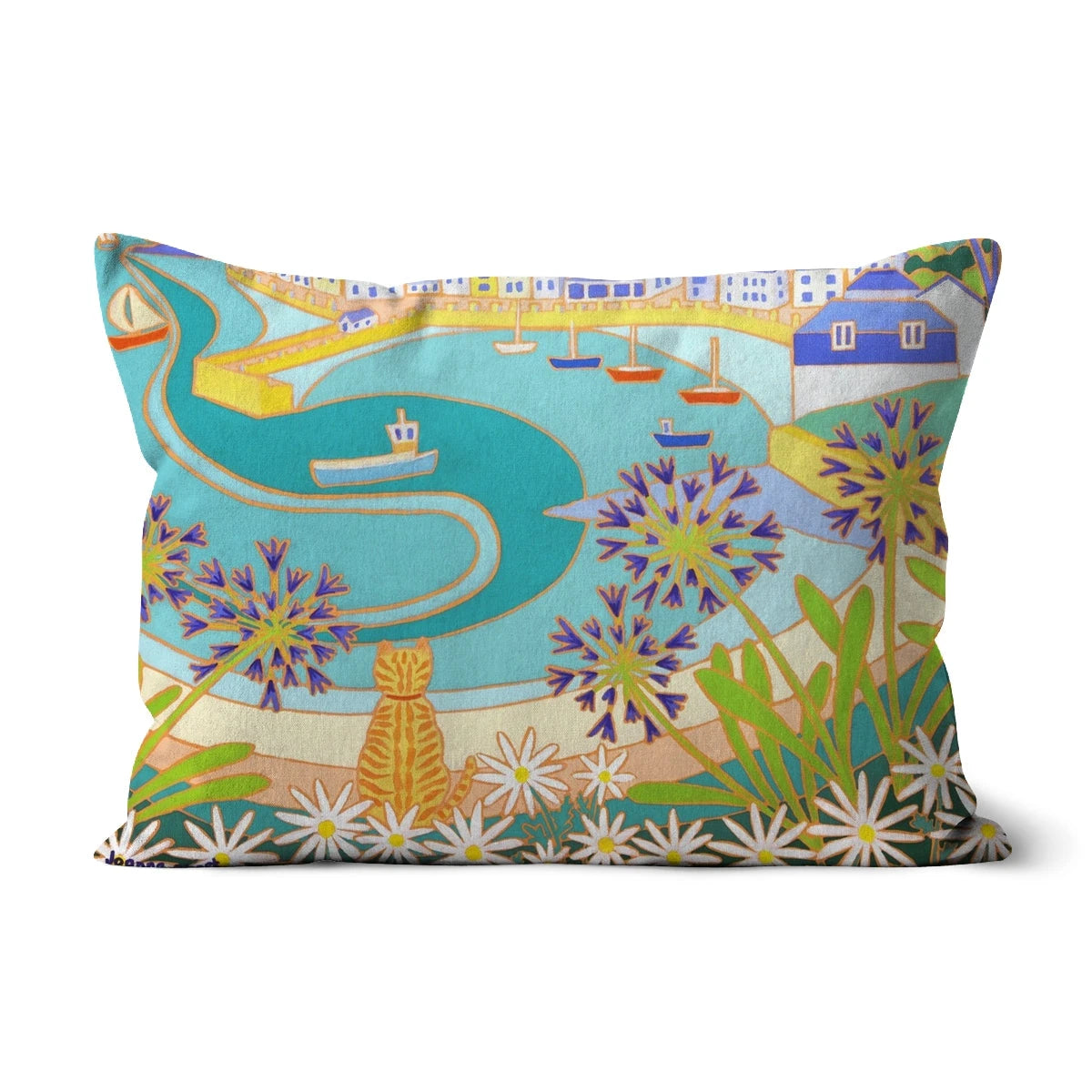 Ginger Cat on the Wall, St Mawes by Joanne Short Cushion Joanne Short