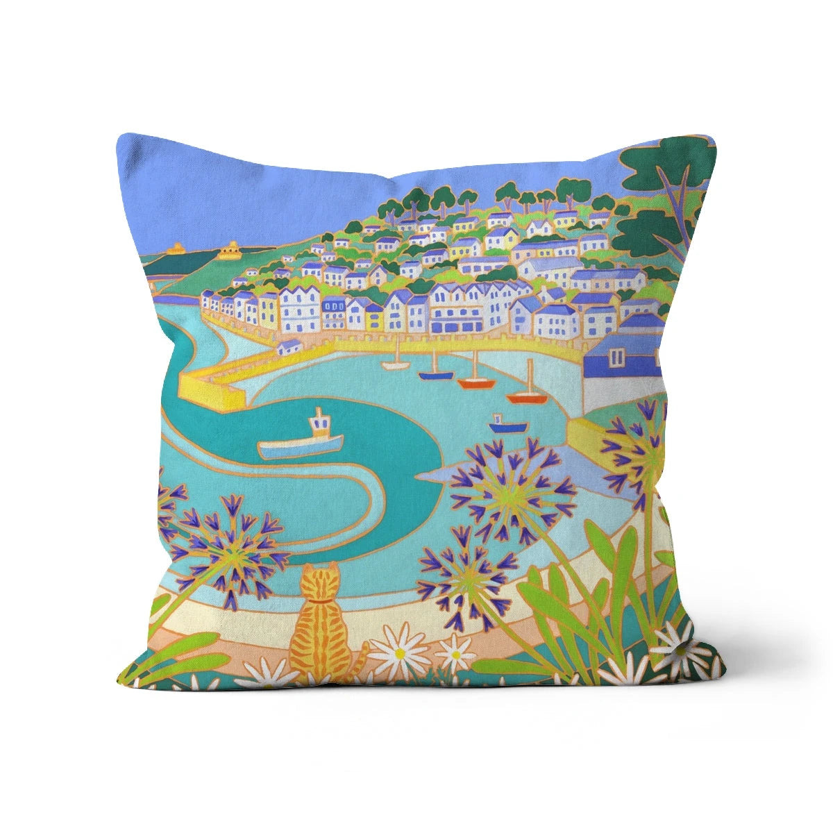 Ginger Cat on the Wall, St Mawes by Joanne Short Cushion Joanne Short