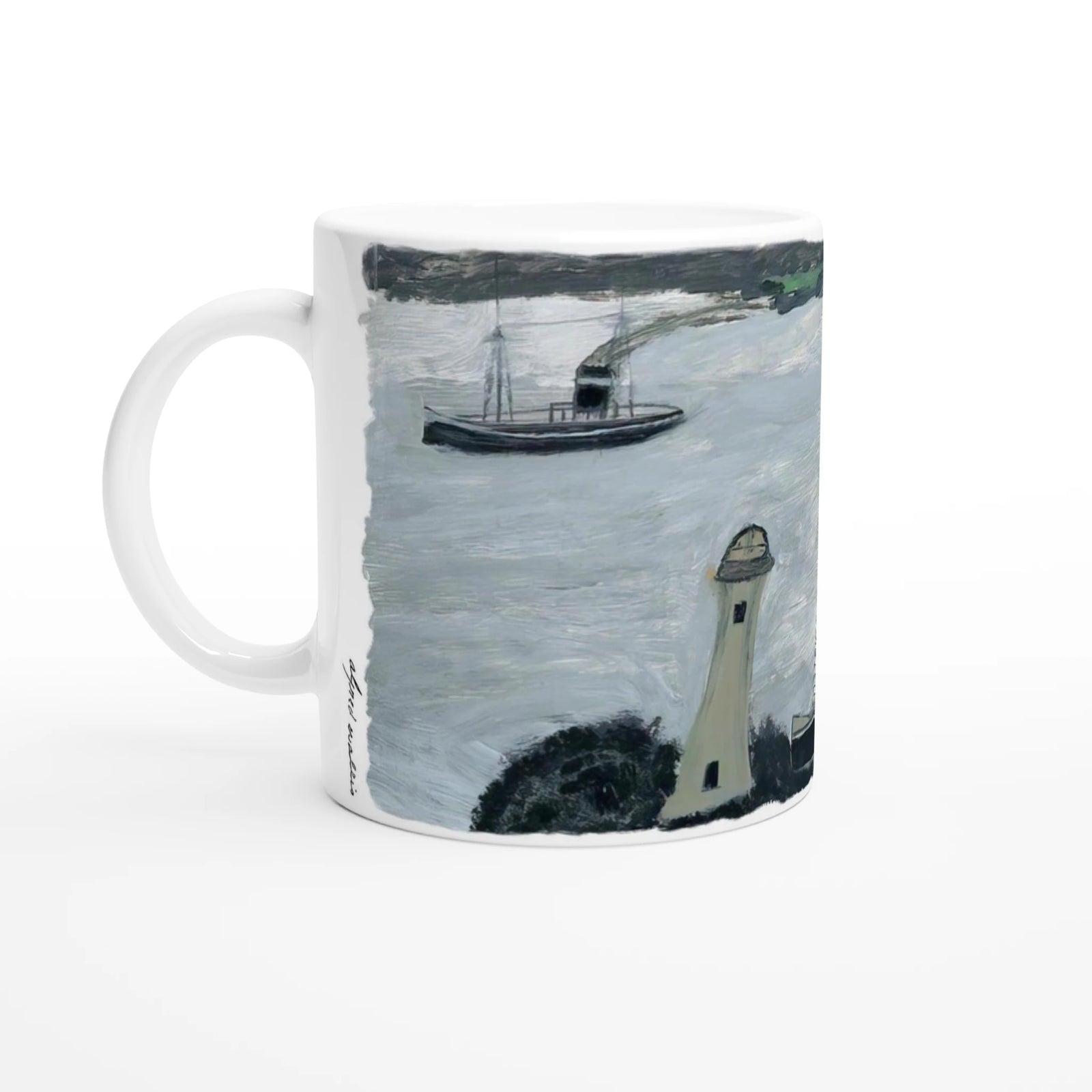 Alfred Wallis Ceramic Cornish Historical Art Masterpiece Art Mug. 'Against Longships, Fog'