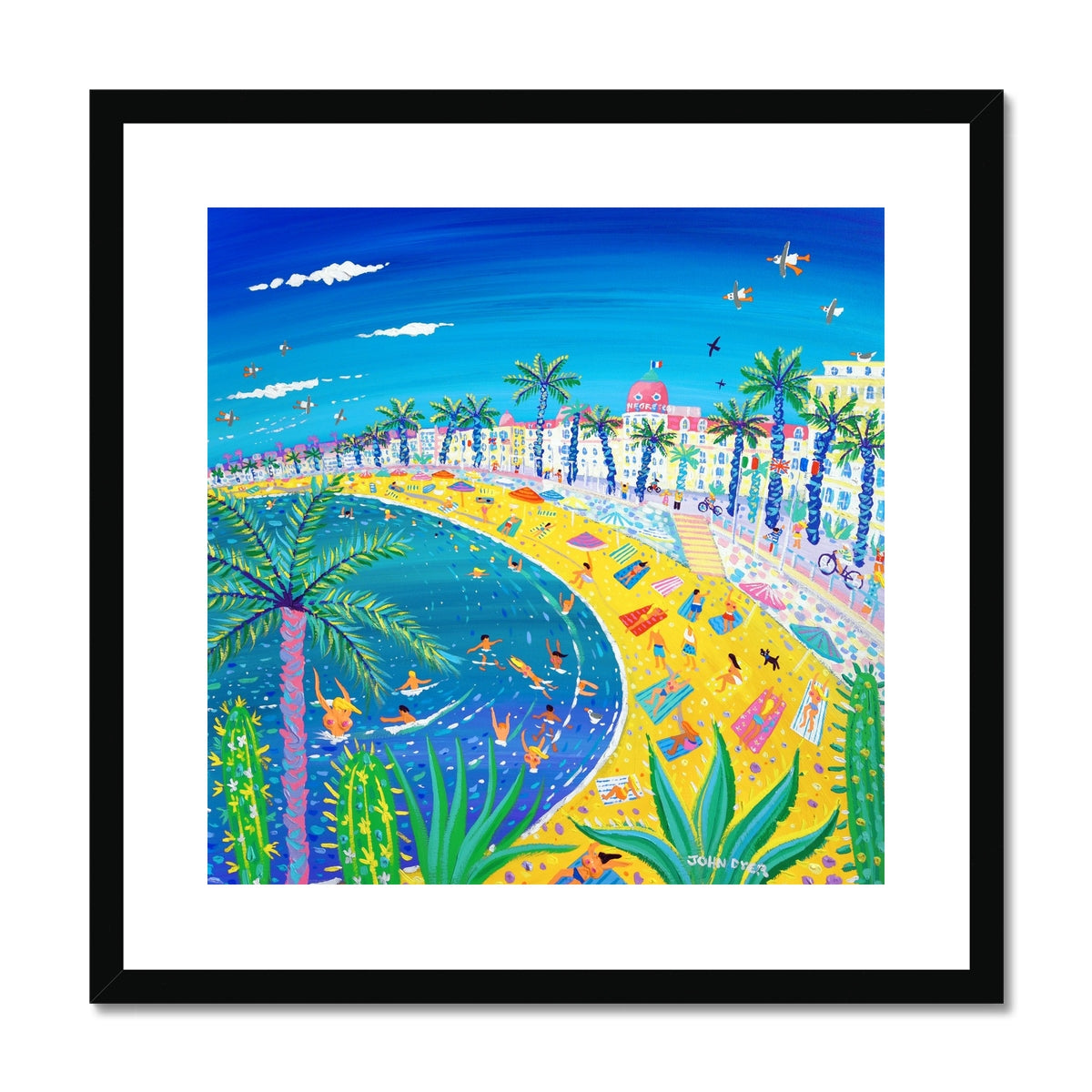 John Dyer Framed Open Edition French Art Print. 'Sexy Curves, Nice, France'. Hotel Negresco, Promenade des Anglais