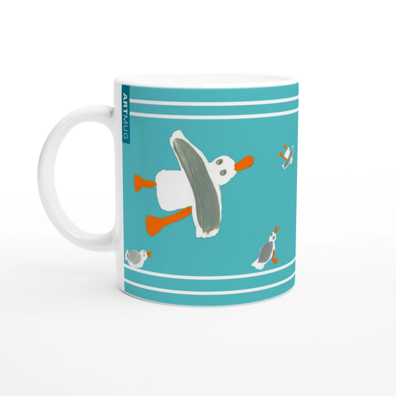 Set of Four | Cornish Seagulls Teal Ceramic Art Mug Bundle Set by John Dyer John Dyer