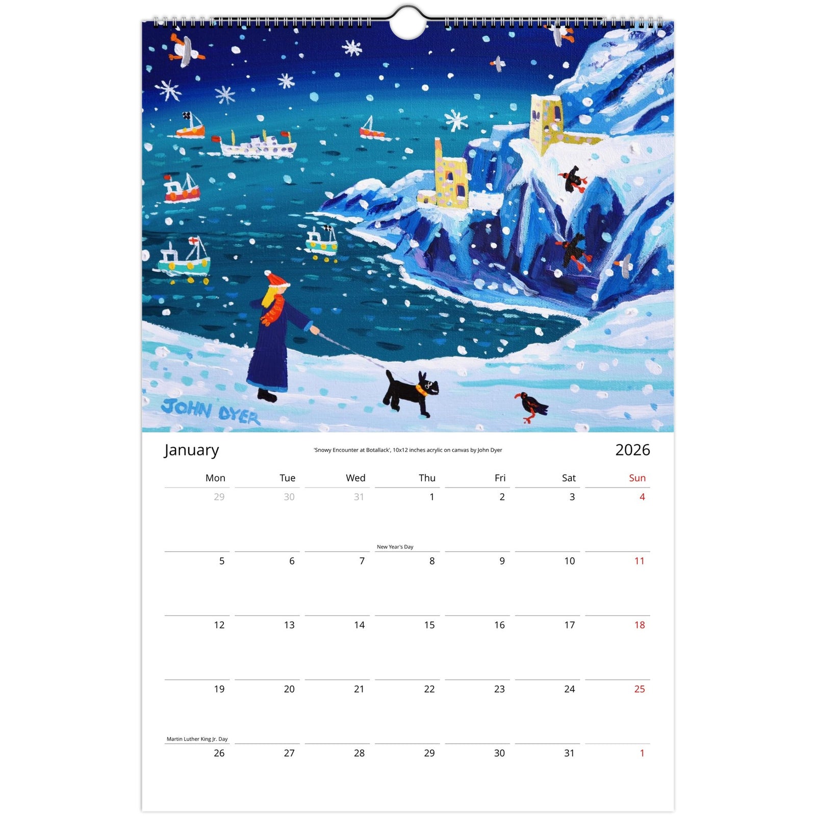 John Dyer 2026 11 x 16.5 inch Cornwall Wall Calendar (USA & CANADA)