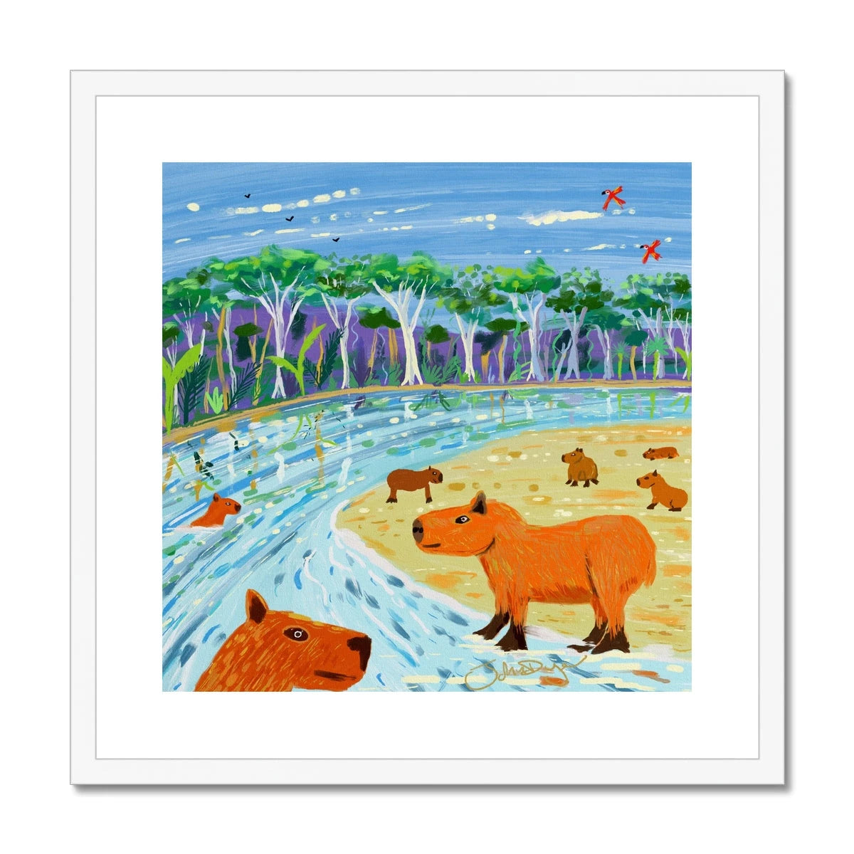 John Dyer Amazon Rainforest Capybara Framed Open Edition Jungle Fine Art Print. Animal Art Prints John Dyer