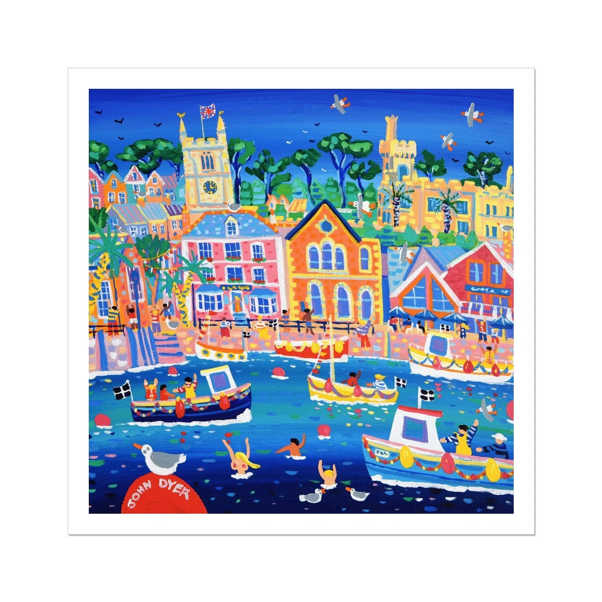 John Dyer Fine Art Print. Open Edition Cornish Art Print. 'A Day out in Fowey'. Cornwall Art Gallery John Dyer