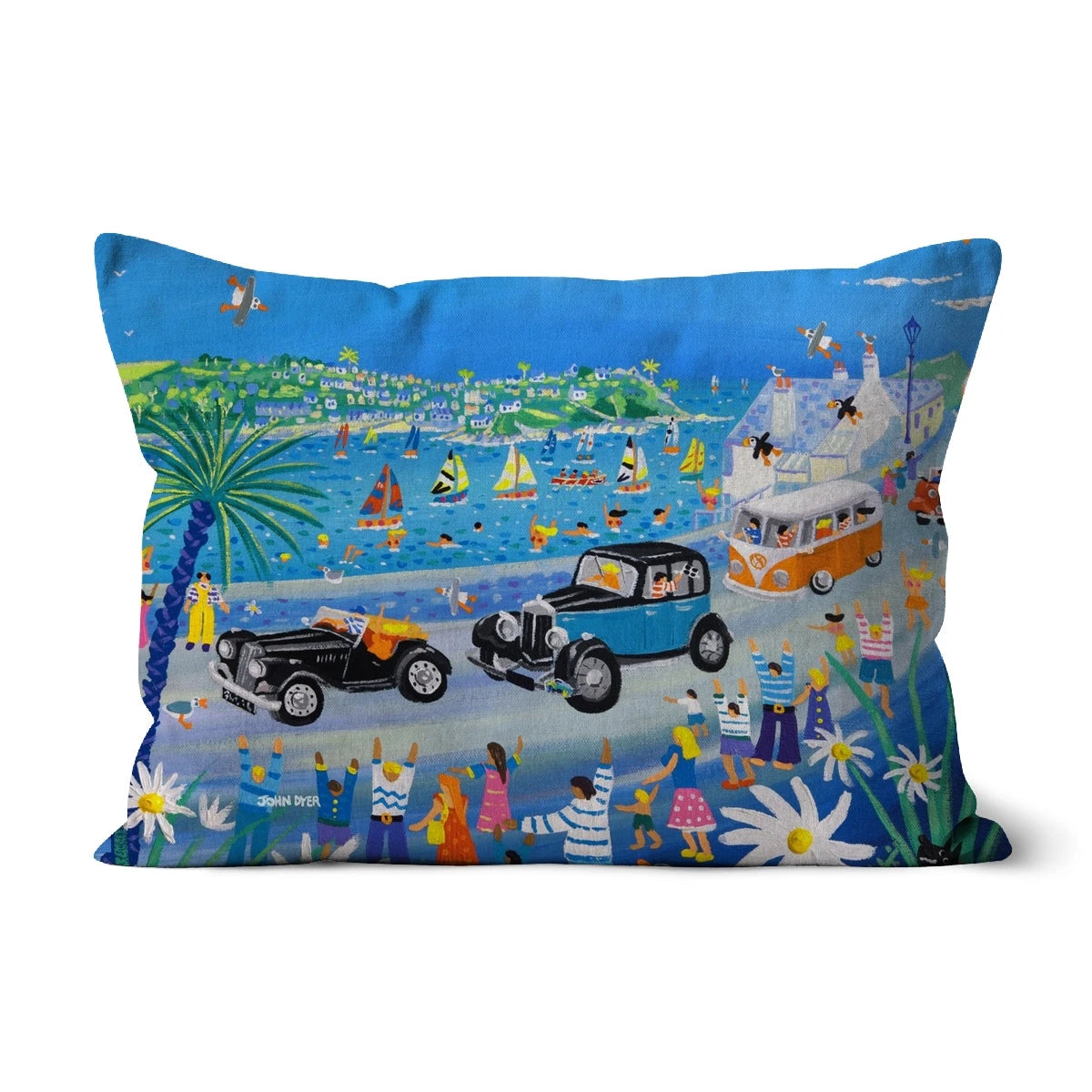 Fowey Classic Car Parade Art Cushion by John Dyer Cushion John Dyer