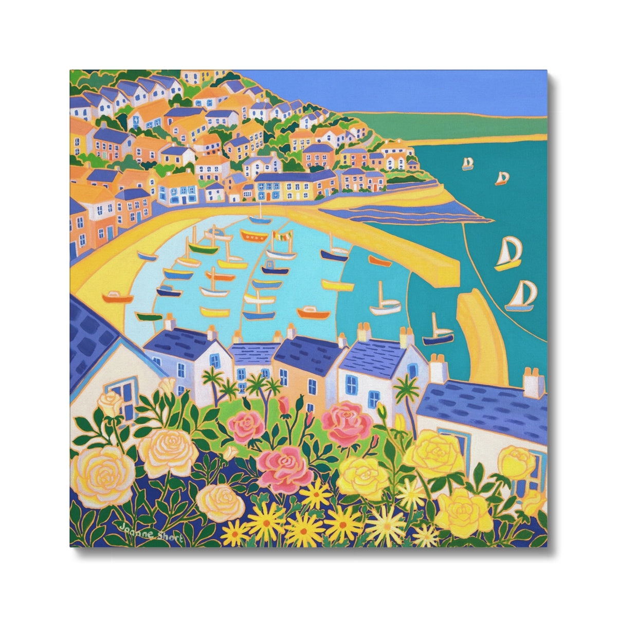 Cottage Rose Garden, Mousehole. Cornish Coastal Canvas Art Print by Joanne Short