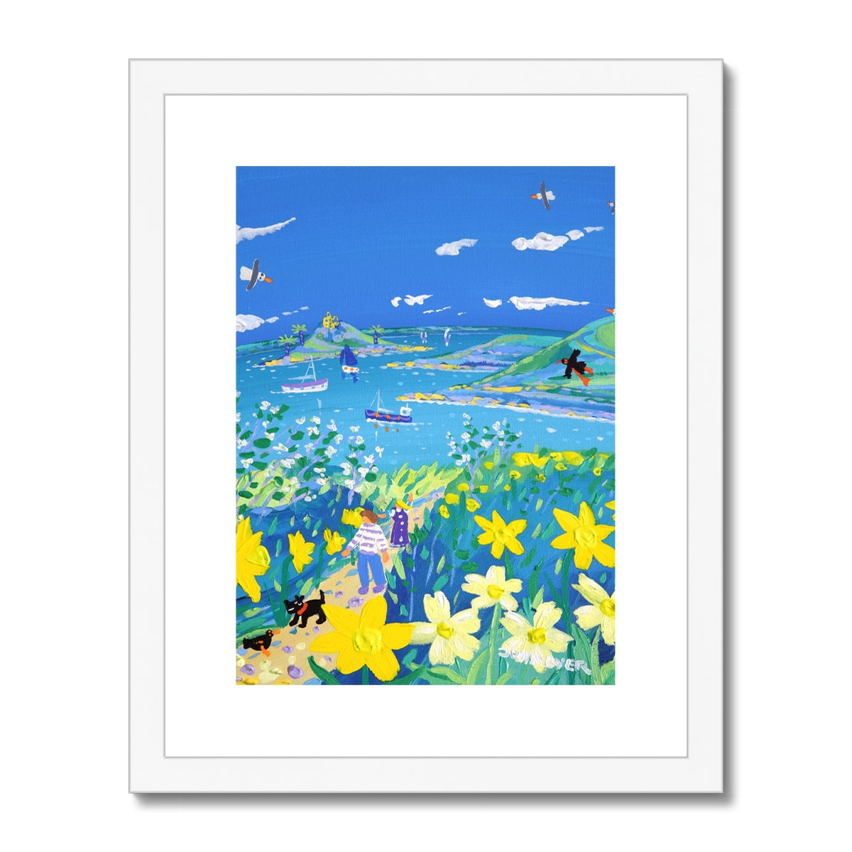 John Dyer Framed Open Edition Cornish Fine Art Print. 'Springtime Stroll, Mount's Bay'. Cornwall Art Gallery