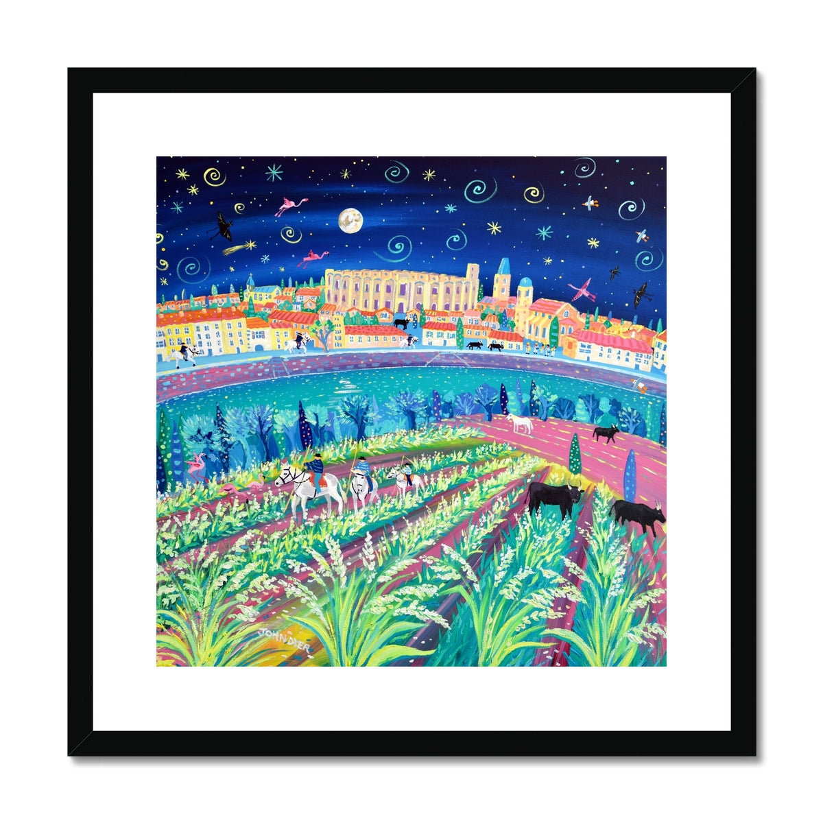 John Dyer Framed Open Edition French Art Print. 'Rice Harvest Festival, Arles, Camargue, Provence'.