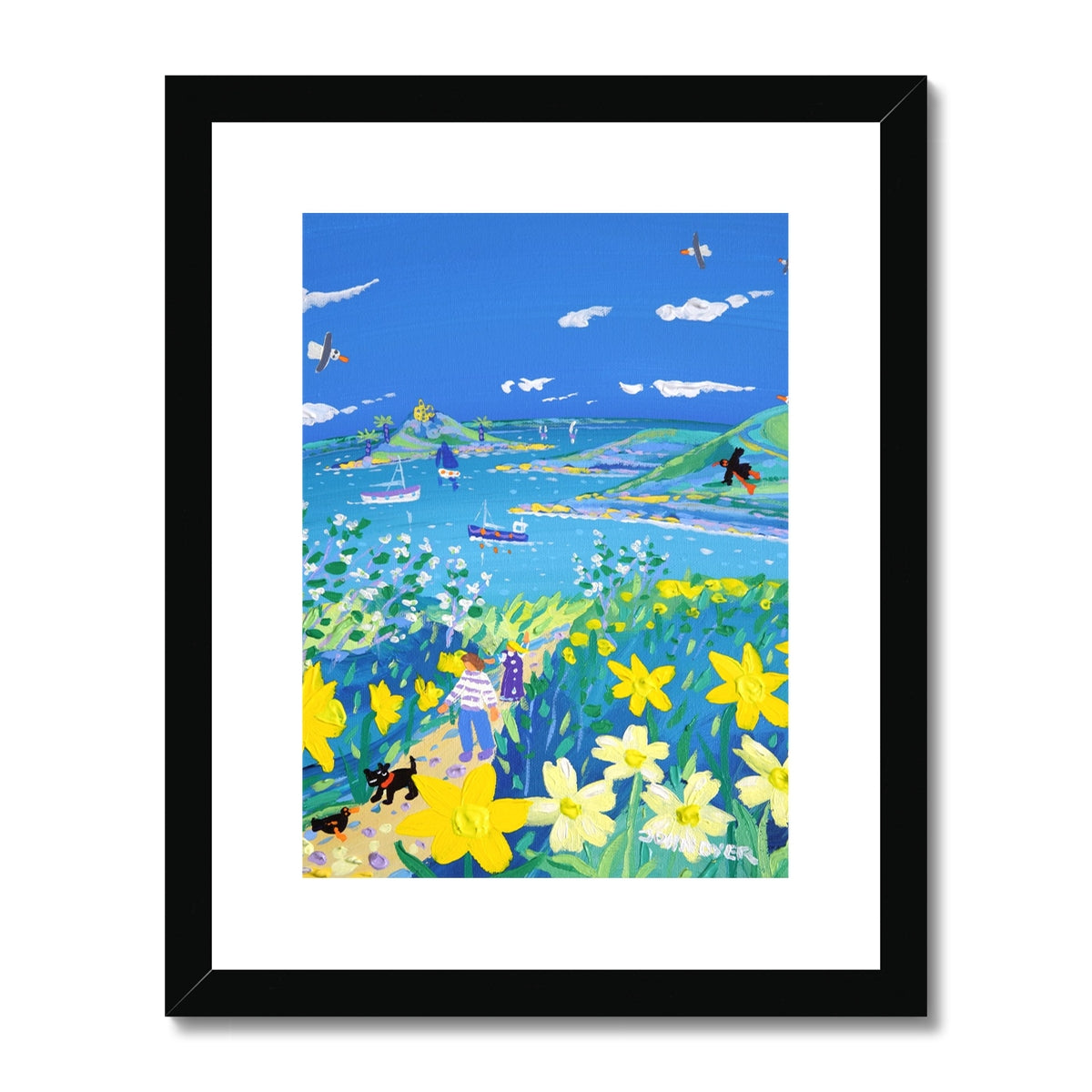 John Dyer Framed Open Edition Cornish Fine Art Print. 'Springtime Stroll, Mount's Bay'. Cornwall Art Gallery