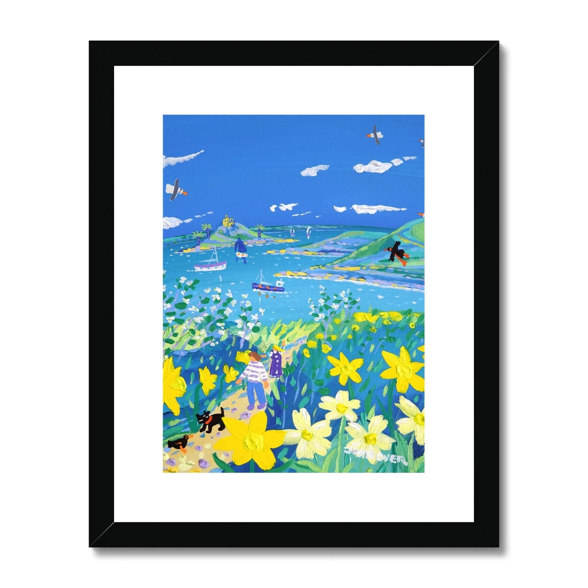 John Dyer Framed Open Edition Cornish Fine Art Print. 'Springtime Stroll, Mount's Bay'. Cornwall Art Gallery John Dyer