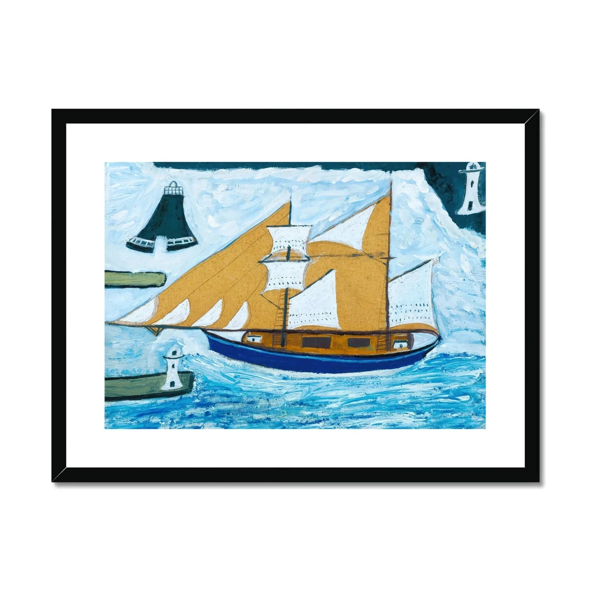 Alfred Wallis Framed Open Edition Cornish Art Print. 'The Blue Ship'. St Ives Cornwall Art Gallery Historic Art Alfred Wallis