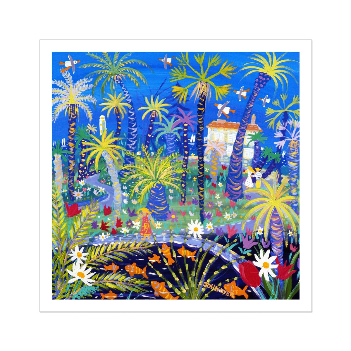 John Dyer Fine Art Print. Open Edition French Art Print. 'Chatting to the Goldfish, Jardin Thuret, Cap d'Antibes, France'. French Garden.
